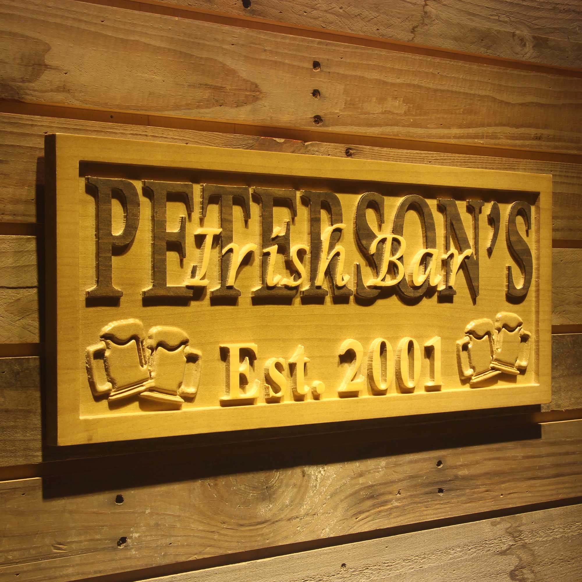Personalized Irish Bar Wooden Sign Beer Mugs Rustic Home Décor Lake House Décor Man Cave Game Room Plaques Wood Signs