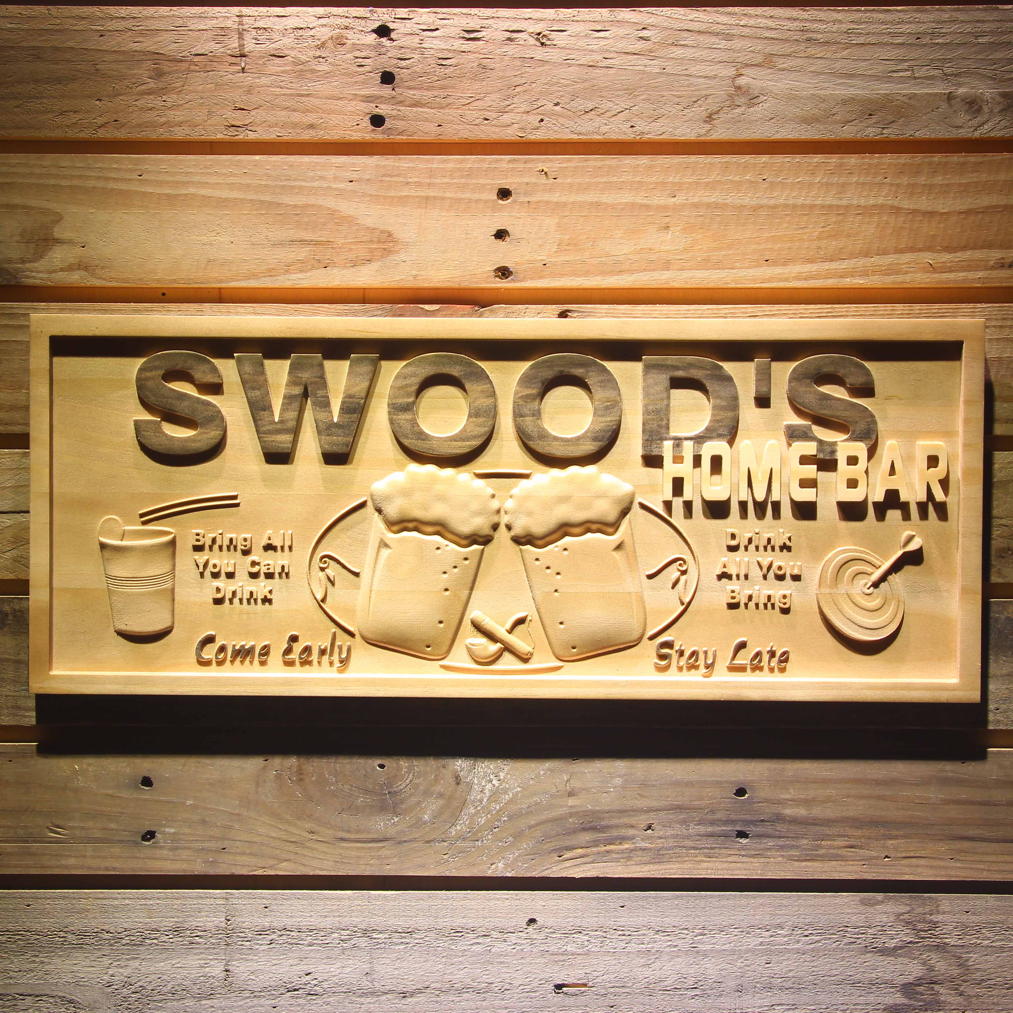 Personalized Home Bar Wooden 3D Engraved Sign Custom Gift Craved Bar Beer Home Décor Lake House Plaques Game Room Den Wood Signs