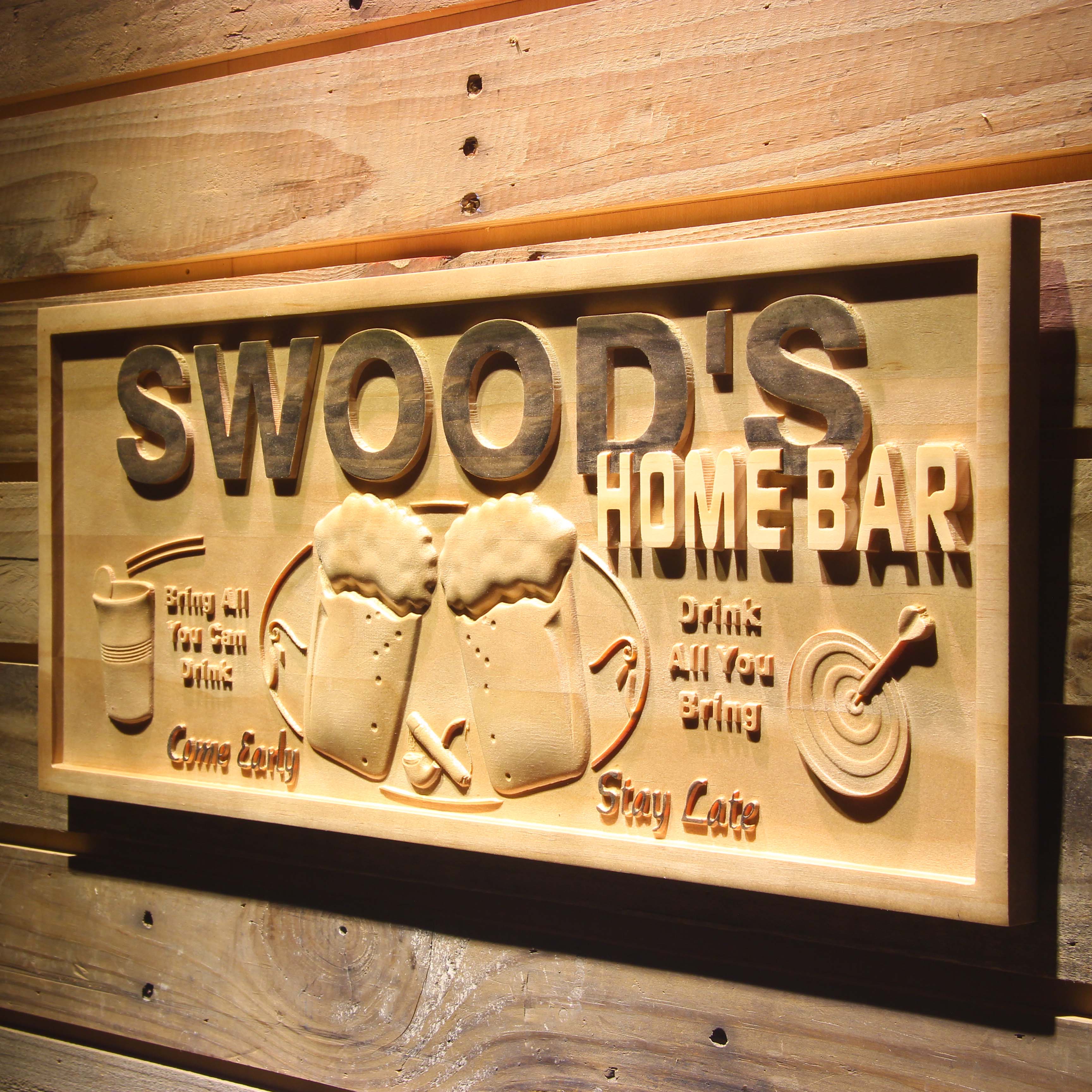 Personalized Home Bar Wooden 3D Engraved Sign Custom Gift Craved Bar Beer Home Décor Lake House Plaques Game Room Den Wood Signs