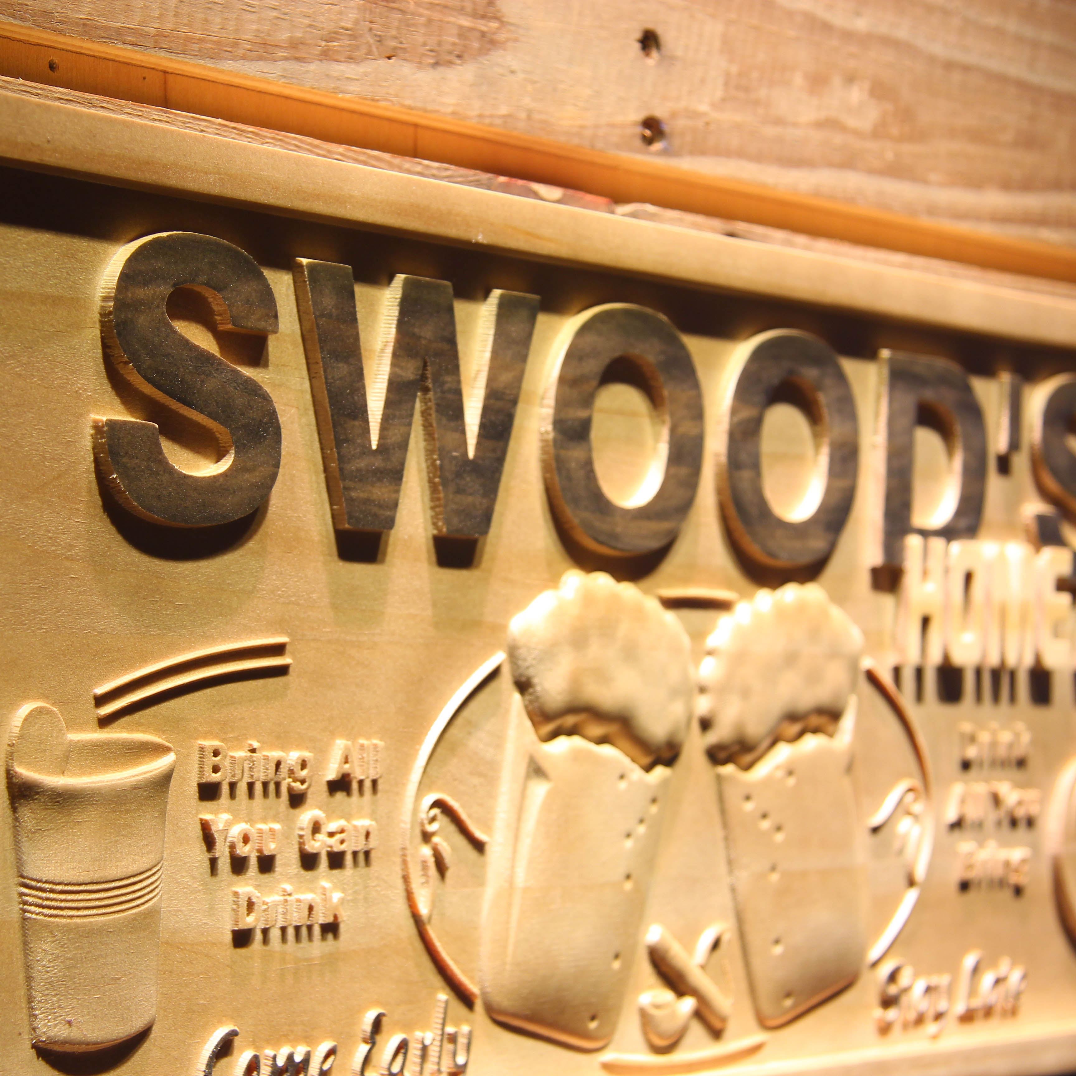 Personalized Home Bar Wooden 3D Engraved Sign Custom Gift Craved Bar Beer Home Décor Lake House Plaques Game Room Den Wood Signs