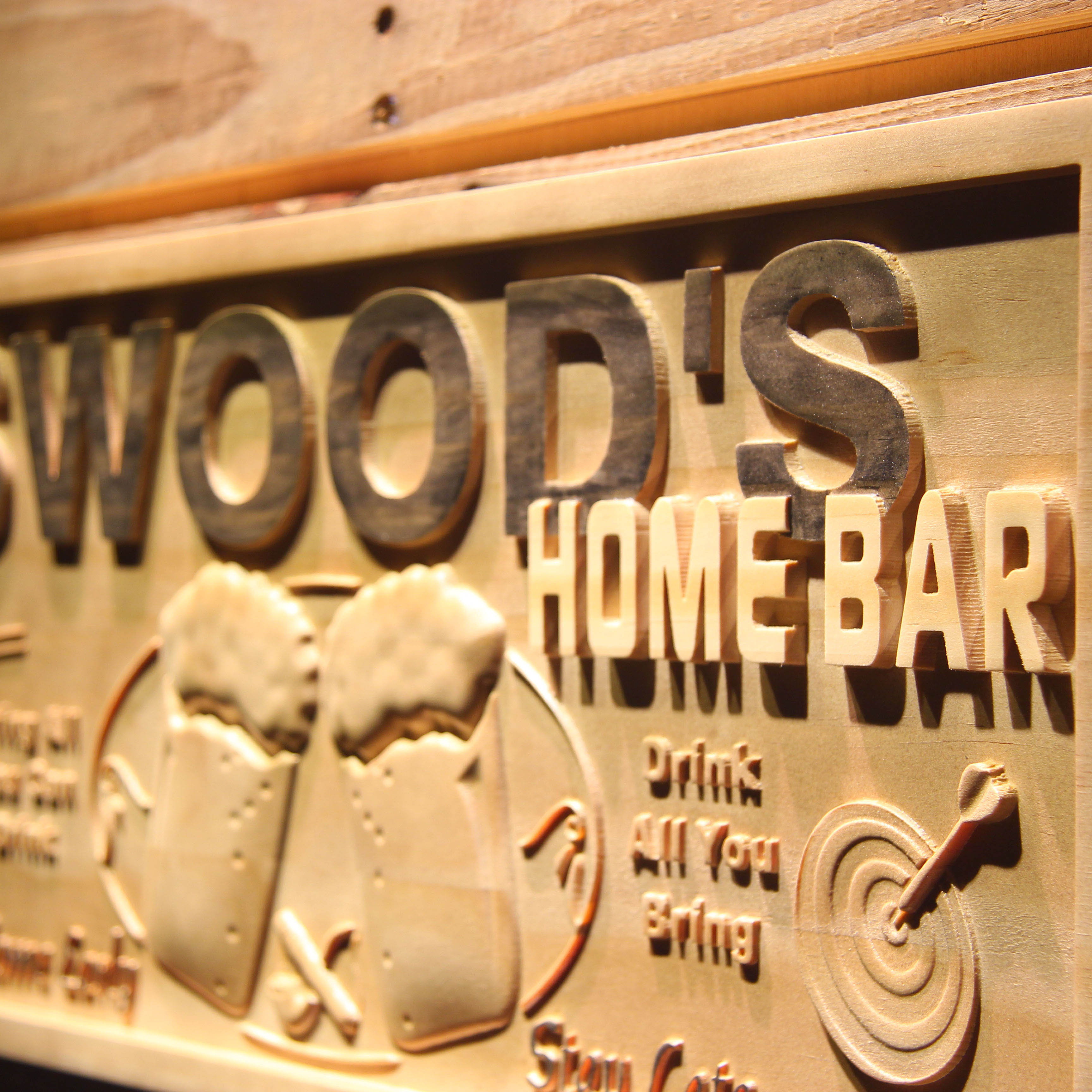 Personalized Home Bar Wooden 3D Engraved Sign Custom Gift Craved Bar Beer Home Décor Lake House Plaques Game Room Den Wood Signs