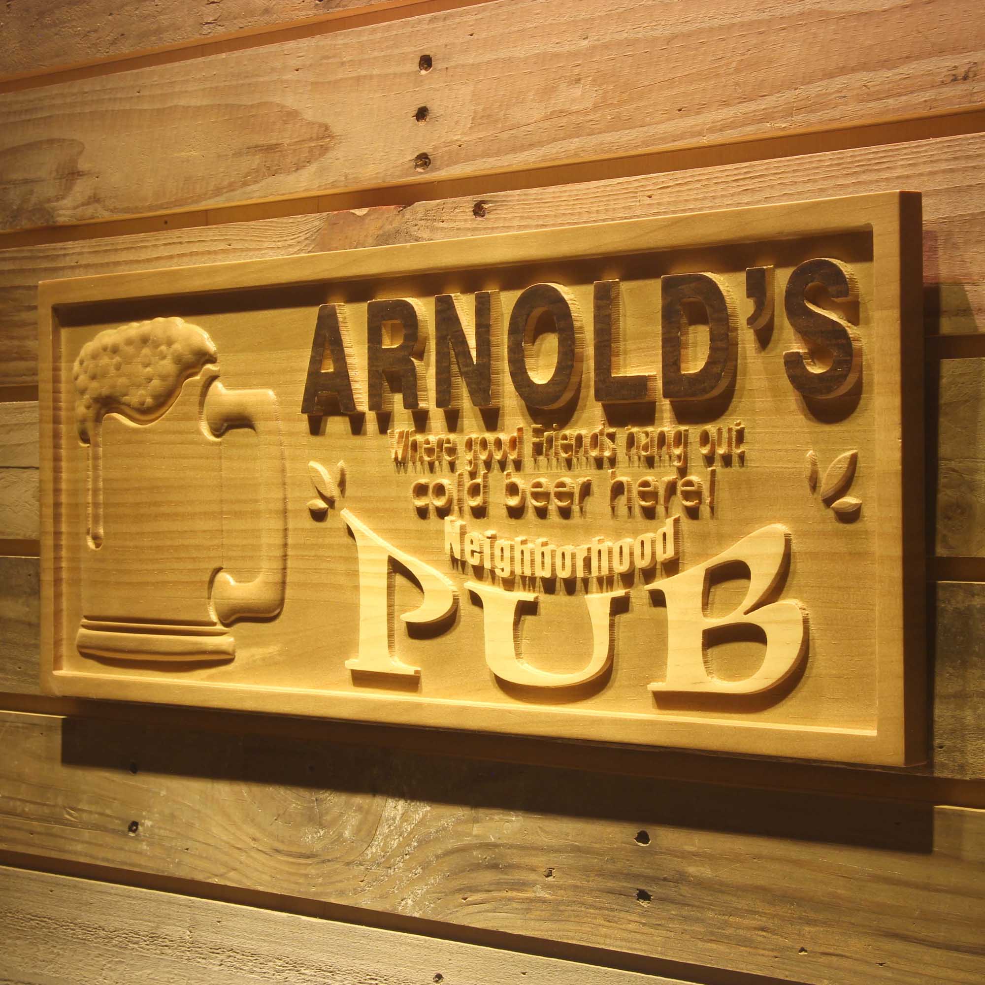 Personalized Neighborhood Pub Beer Mug Wood Engraved Wooden Sign