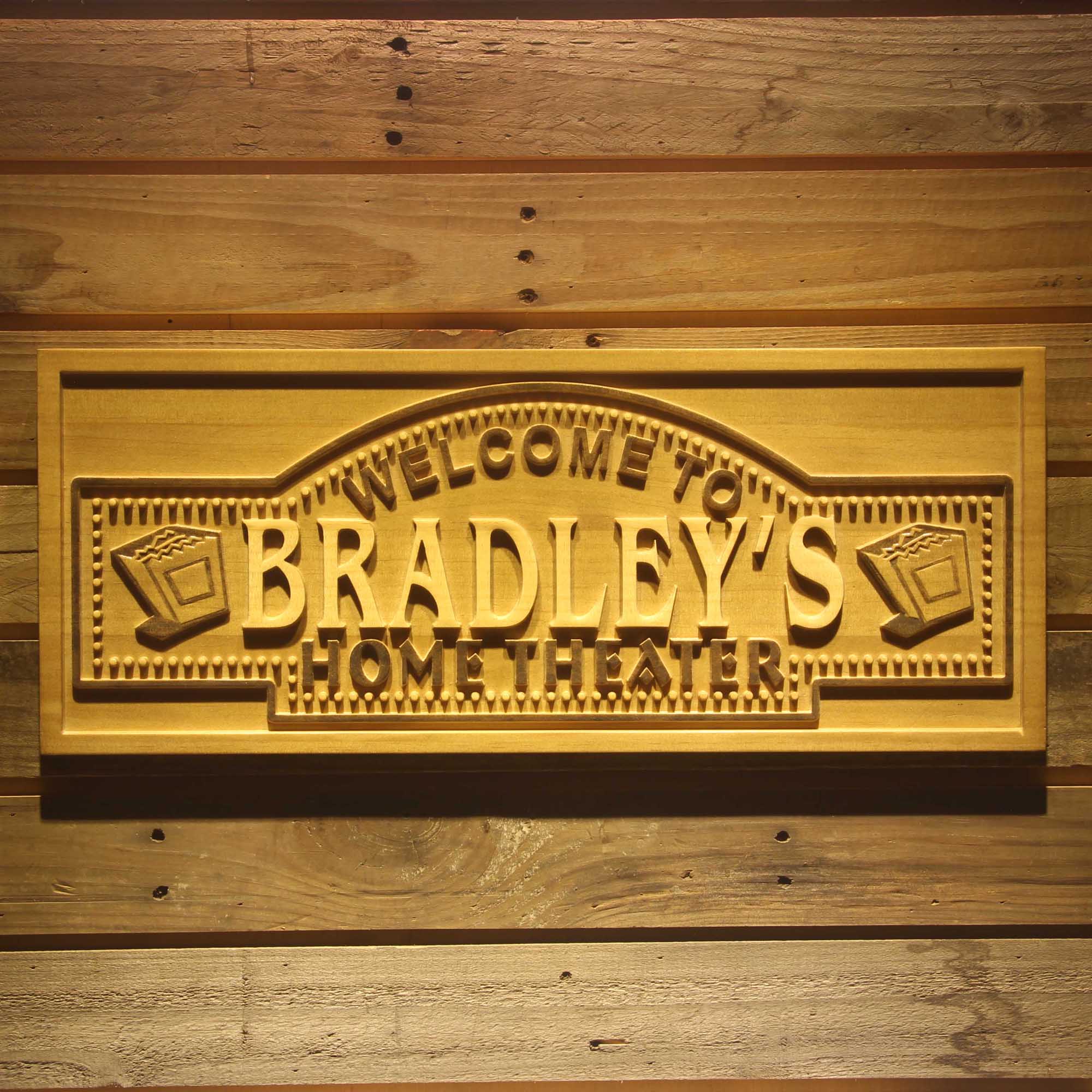 Personalized Home Theater Cinema Ticket Home Decoration Beer Bar Décor 3D Engraved Wooden Sign