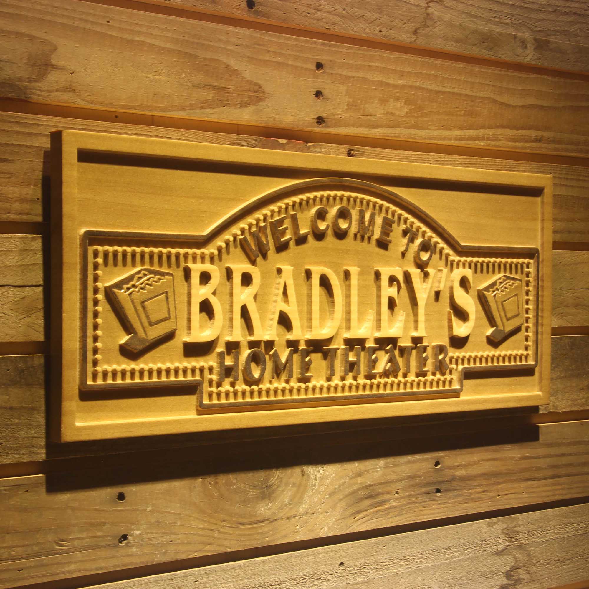 Personalized Home Theater Cinema Ticket Home Decoration Beer Bar Décor 3D Engraved Wooden Sign