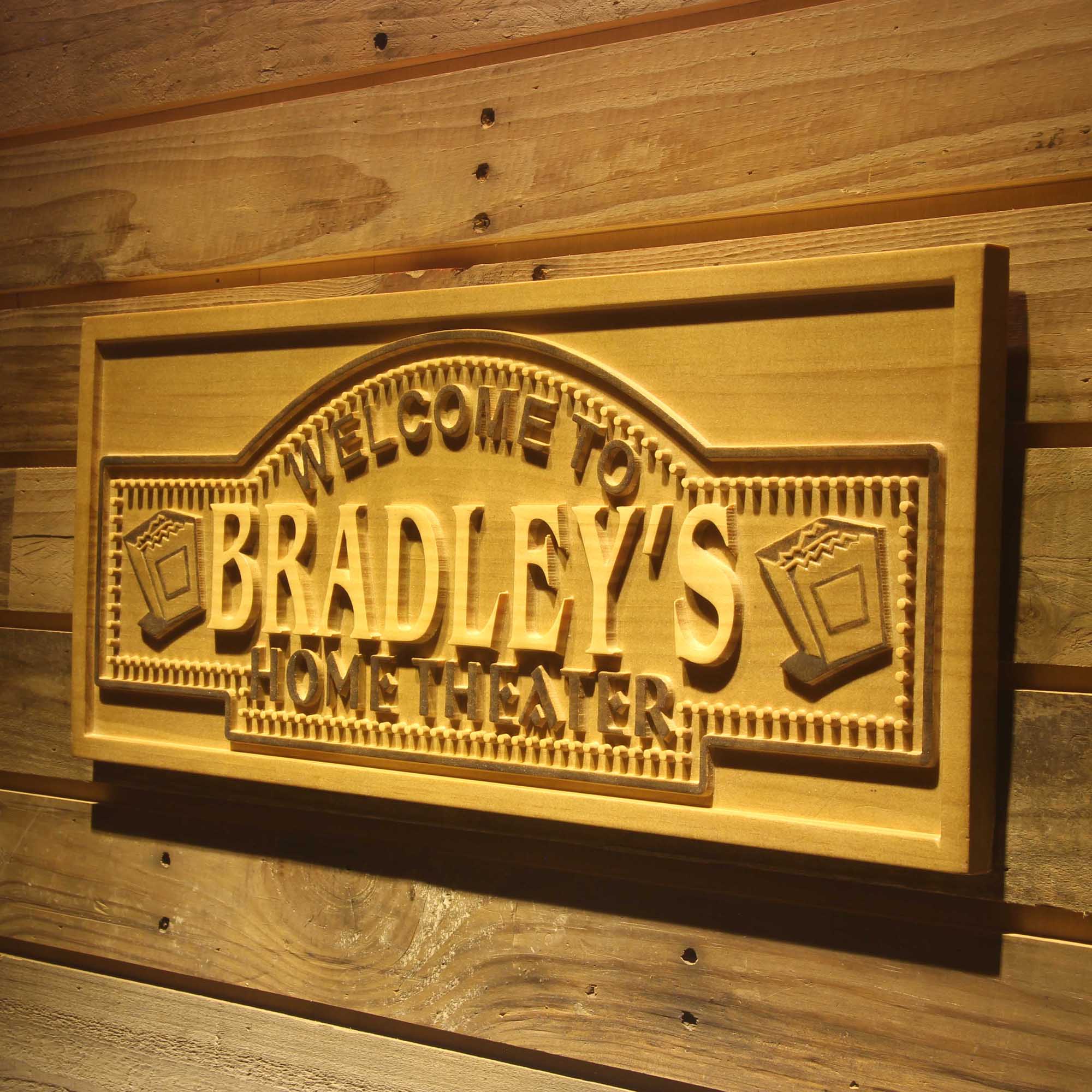 Personalized Home Theater Cinema Ticket Home Decoration Beer Bar Décor 3D Engraved Wooden Sign