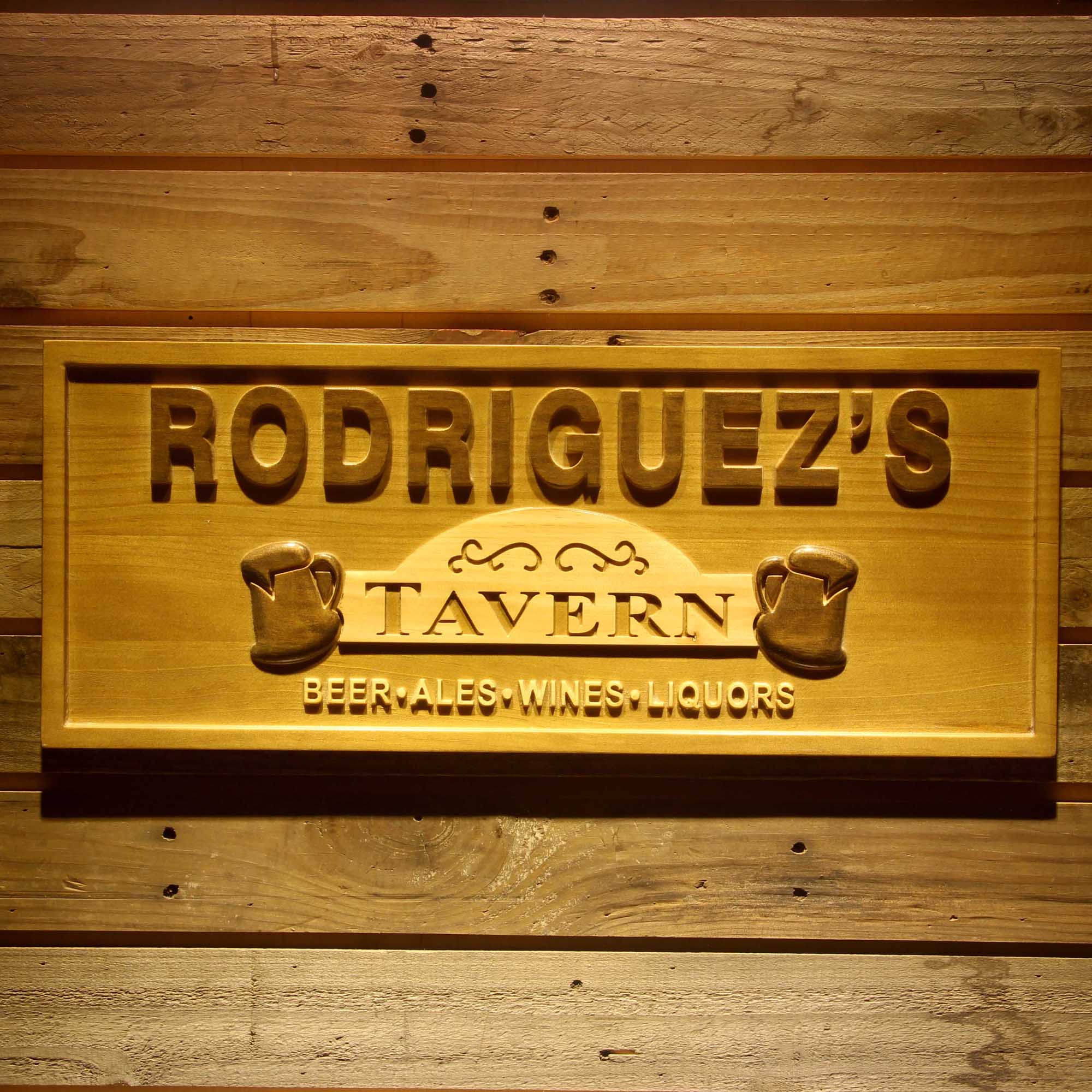 Personalized Tavern Beer Ales Wines Liquors Home Bar Decoration Man Cave 3D Engraved Wooden Sign