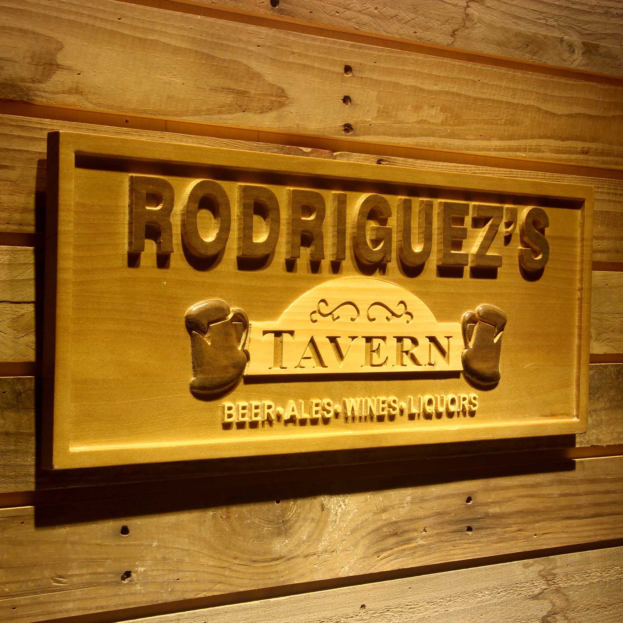 Personalized Tavern Beer Ales Wines Liquors Home Bar Decoration Man Cave 3D Engraved Wooden Sign