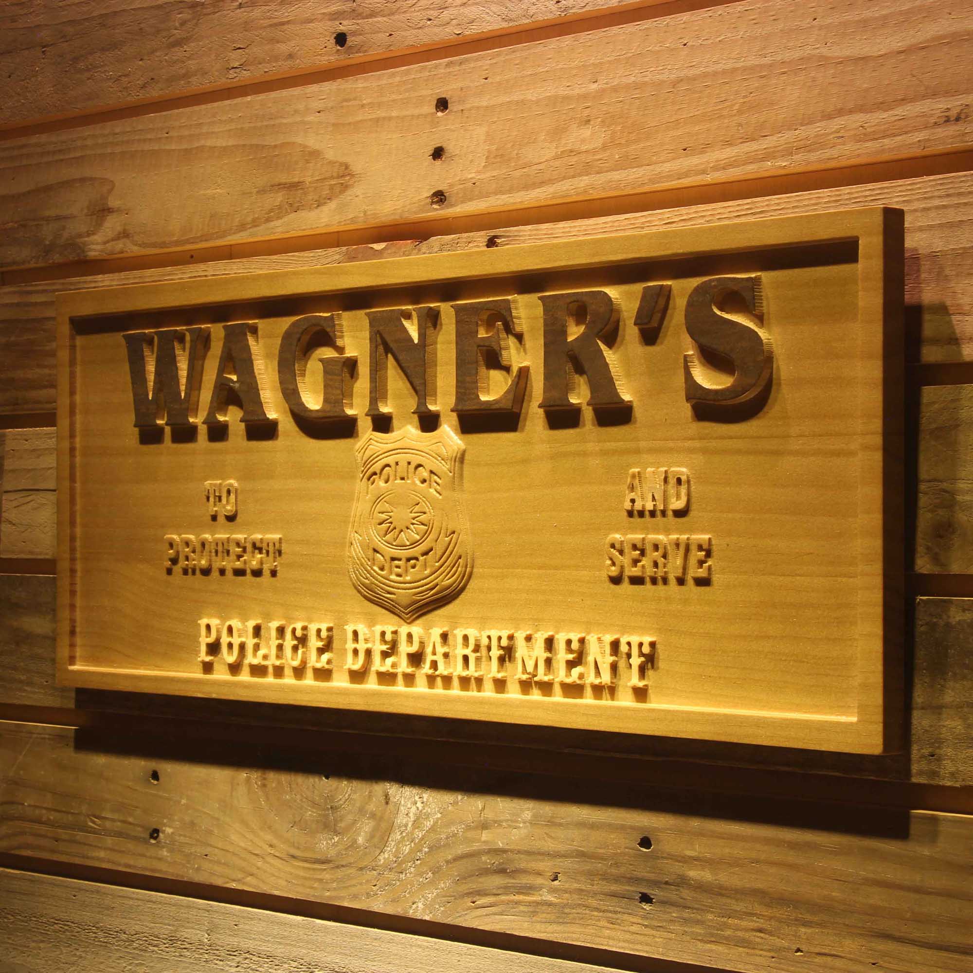 Personalized Police Department Badge Retired Officer Gift Man Cave Décor 3D Engraved Wooden Sign