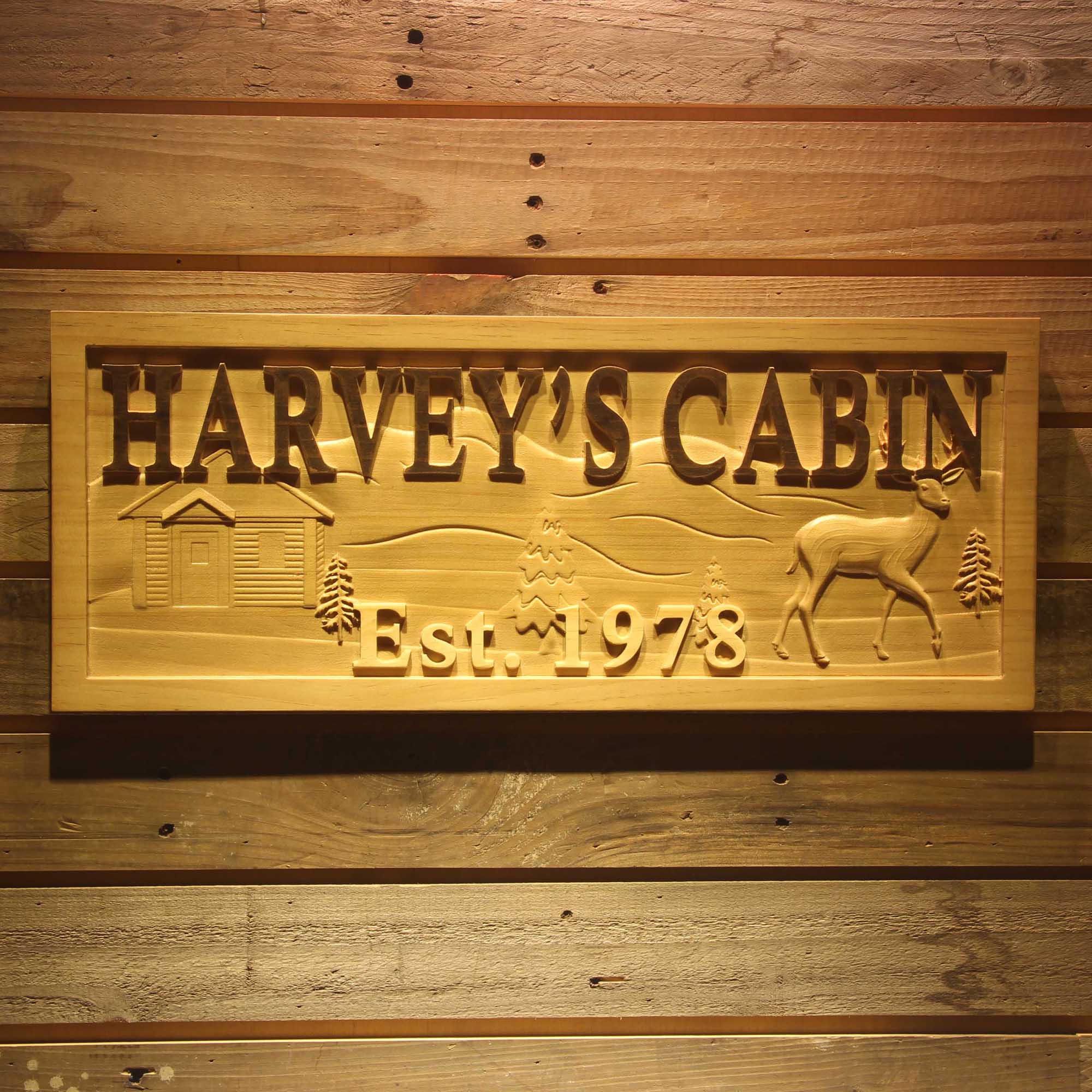 Personalized Cabin Forest House Deer Wood Engraved Wooden Sign
