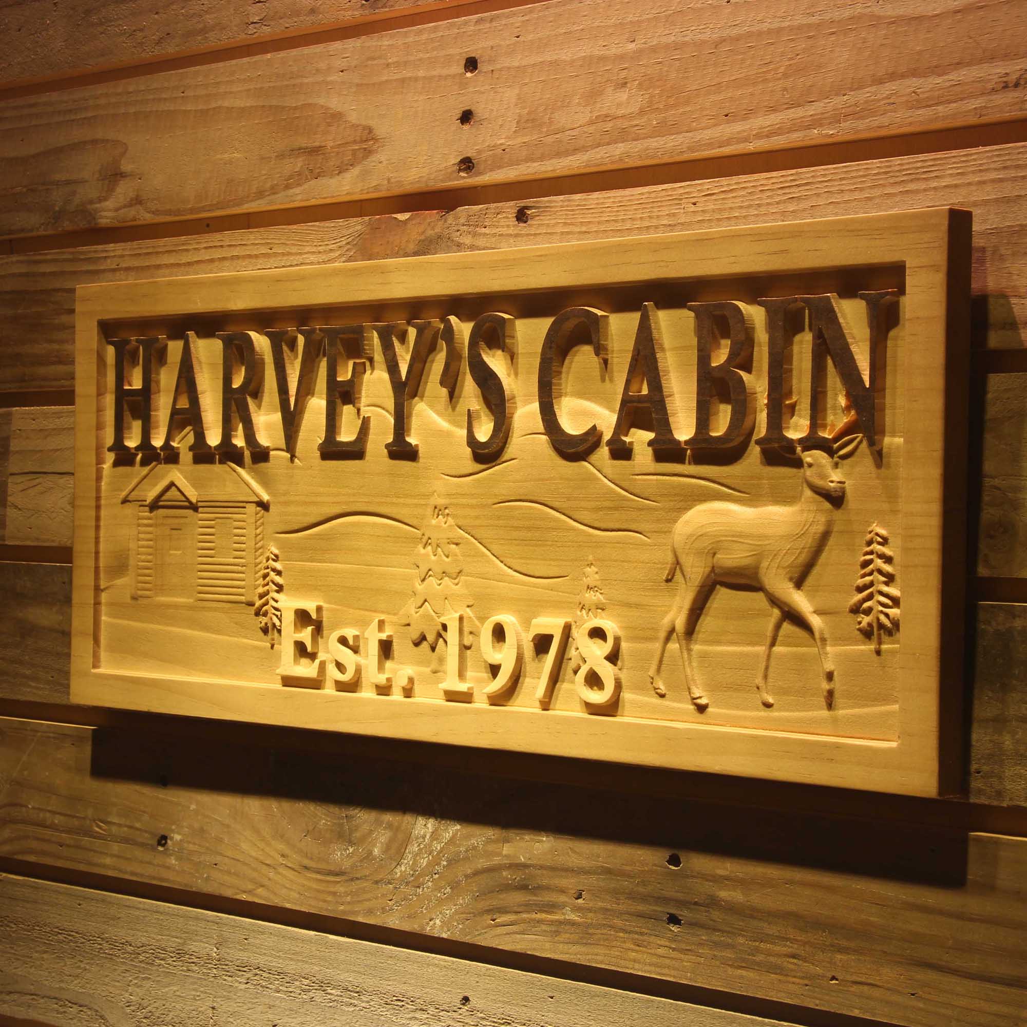 Personalized Cabin Forest House Deer Wood Engraved Wooden Sign