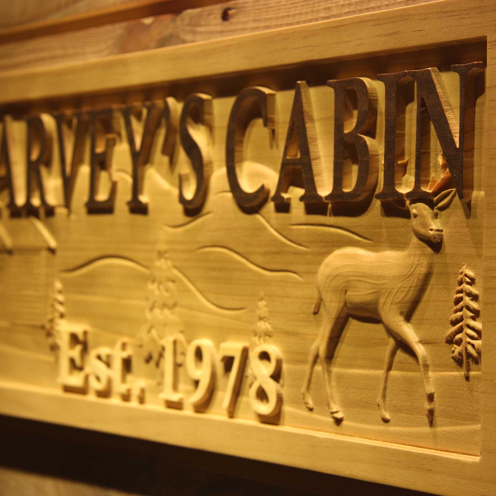 Personalized Cabin Forest House Deer Wood Engraved Wooden Sign