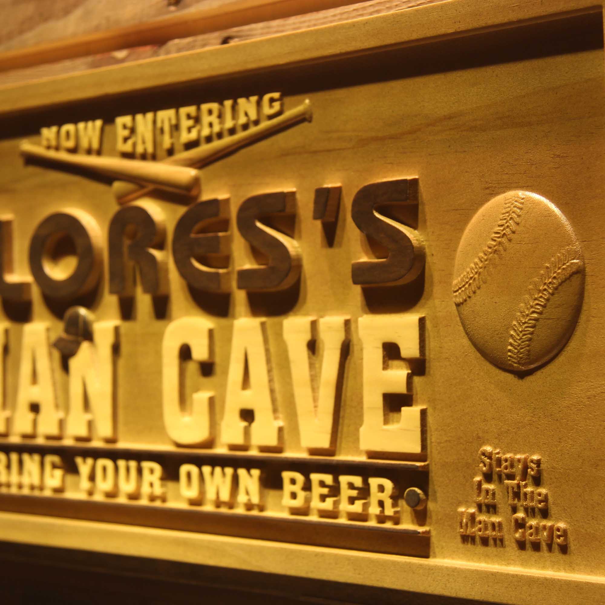 Personalized Baseball Man Cave Den Room Wood Engraved Wooden Sign