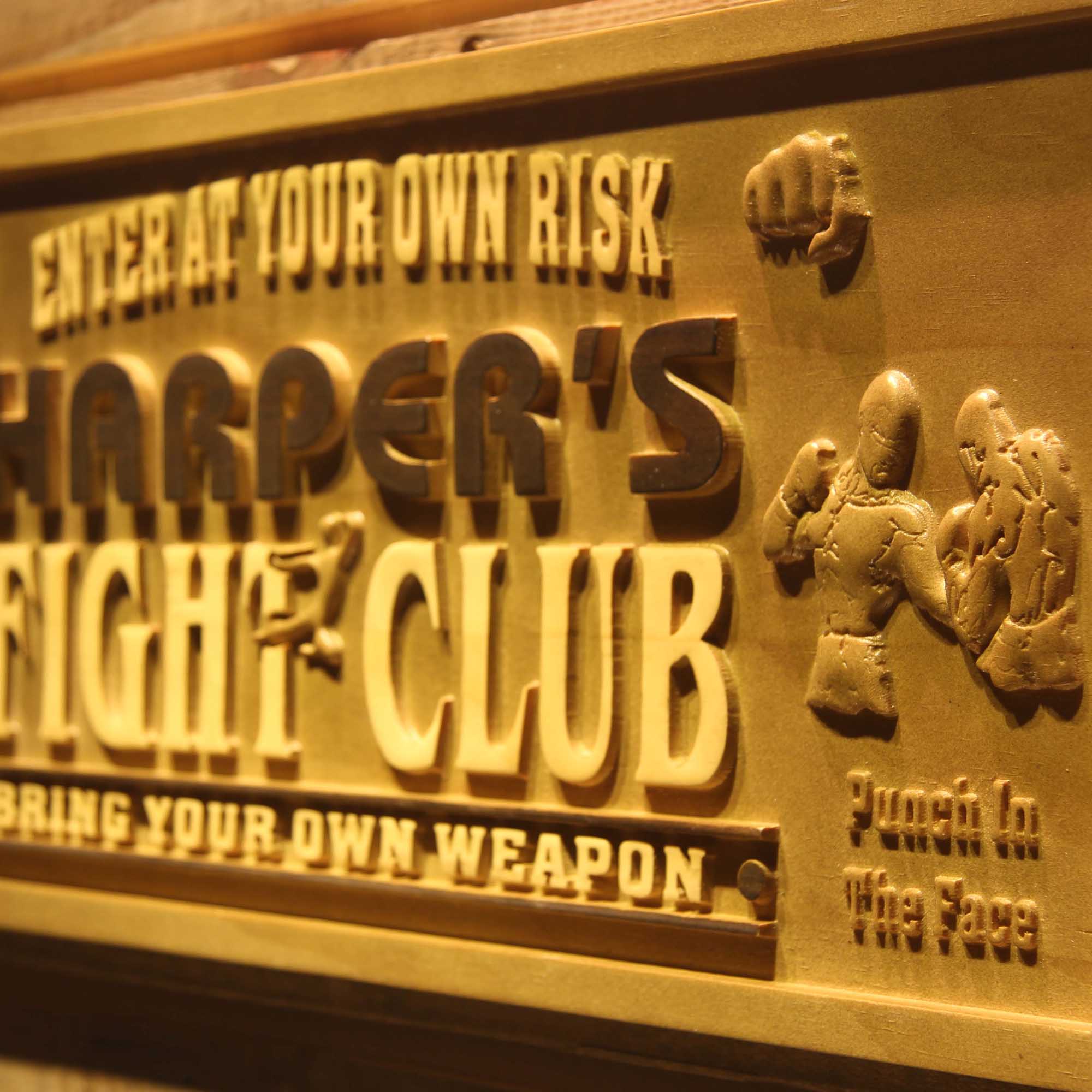 Personalized Fight Club Game Room Man Cave Wood Engraved Wooden Sign