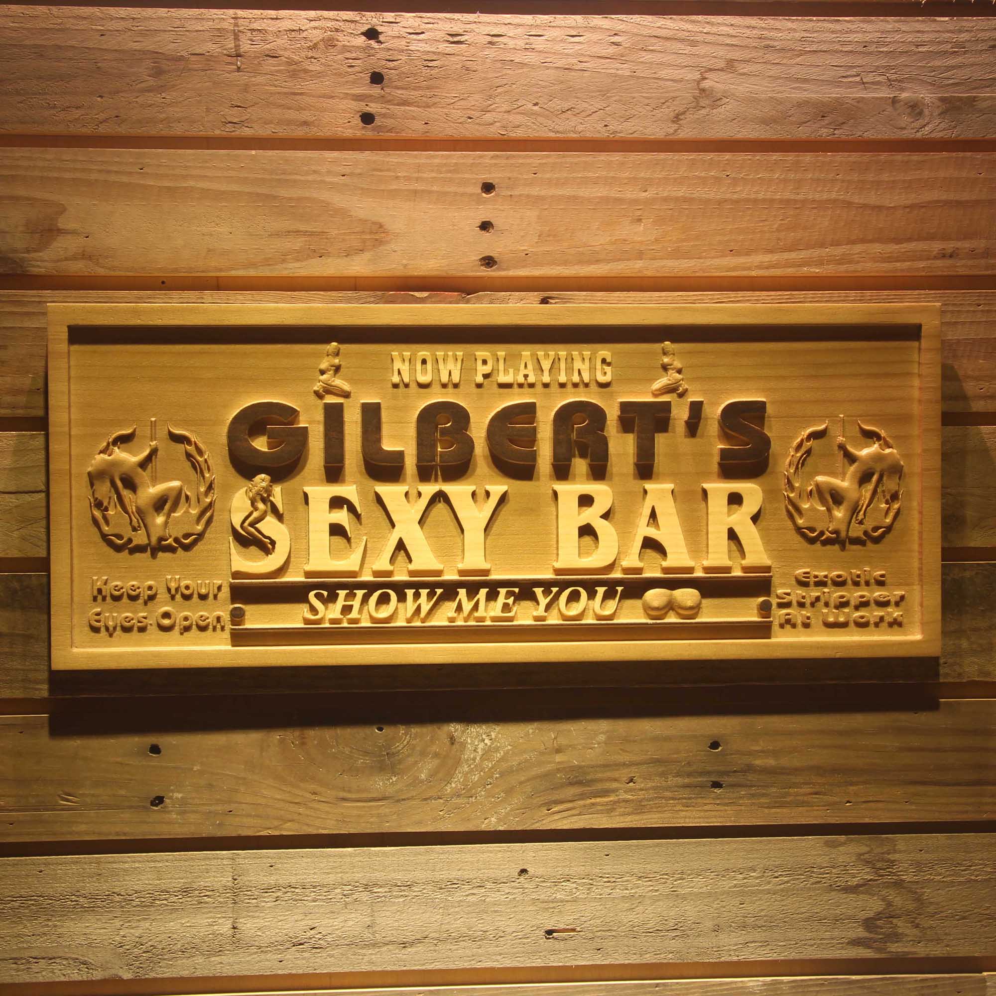 Personalized Sexy Bar Dancer Beer Club Wood Engraved Wooden Sign