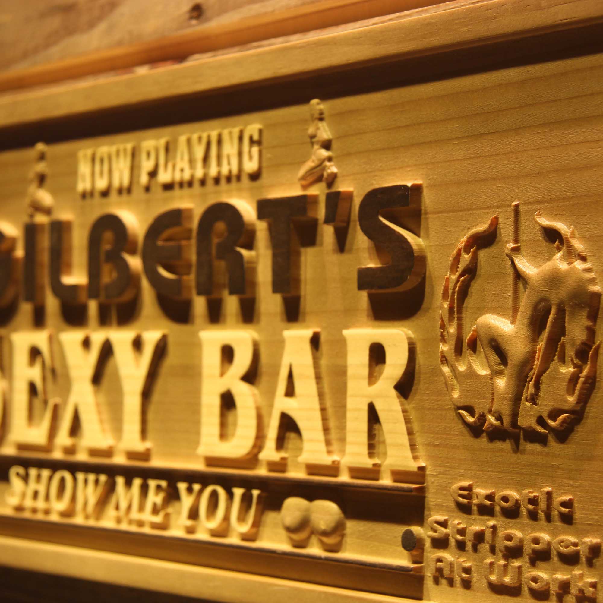 Personalized Sexy Bar Dancer Beer Club Wood Engraved Wooden Sign