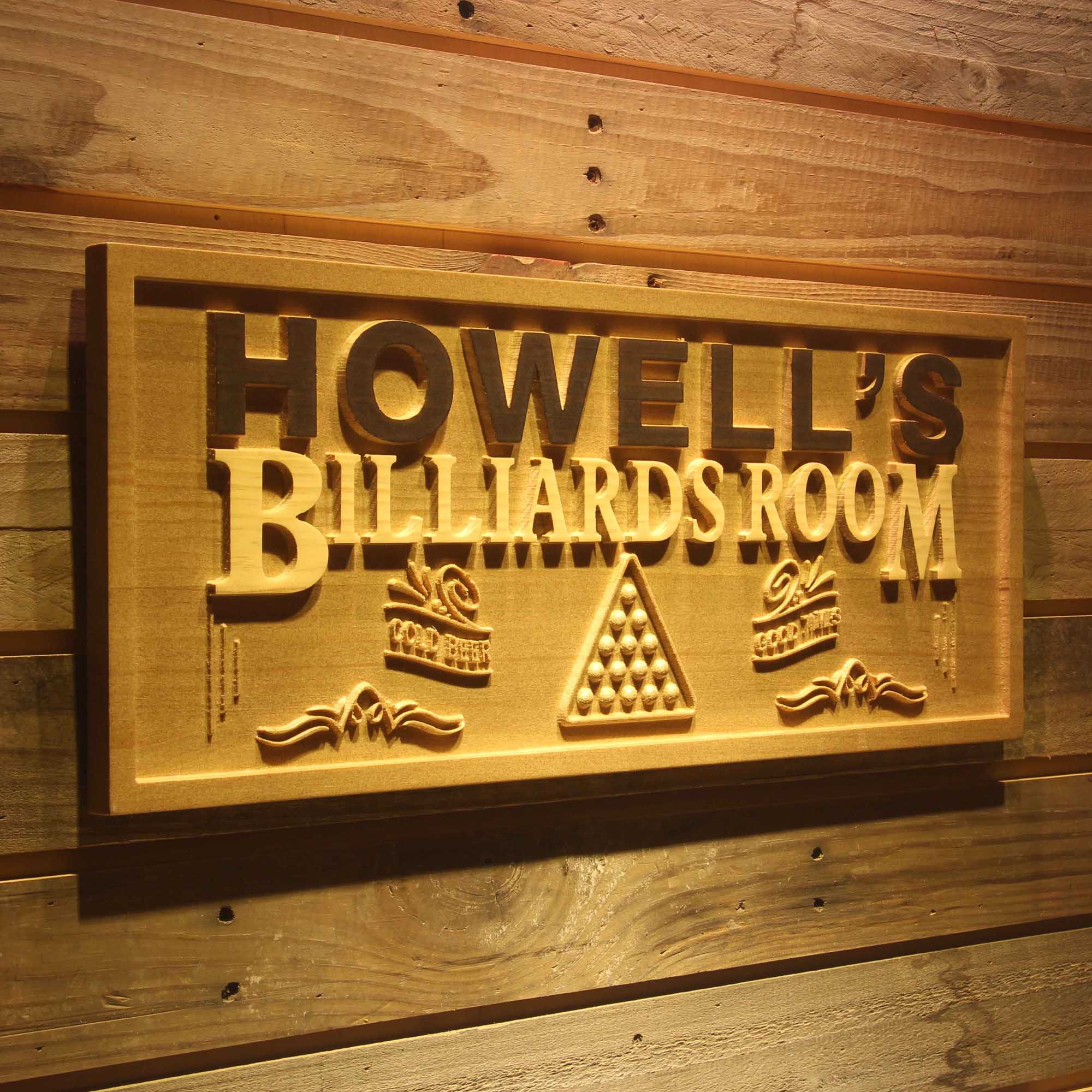 Personalized Billiards Pool Snooker Room Wood Engraved Wooden Sign