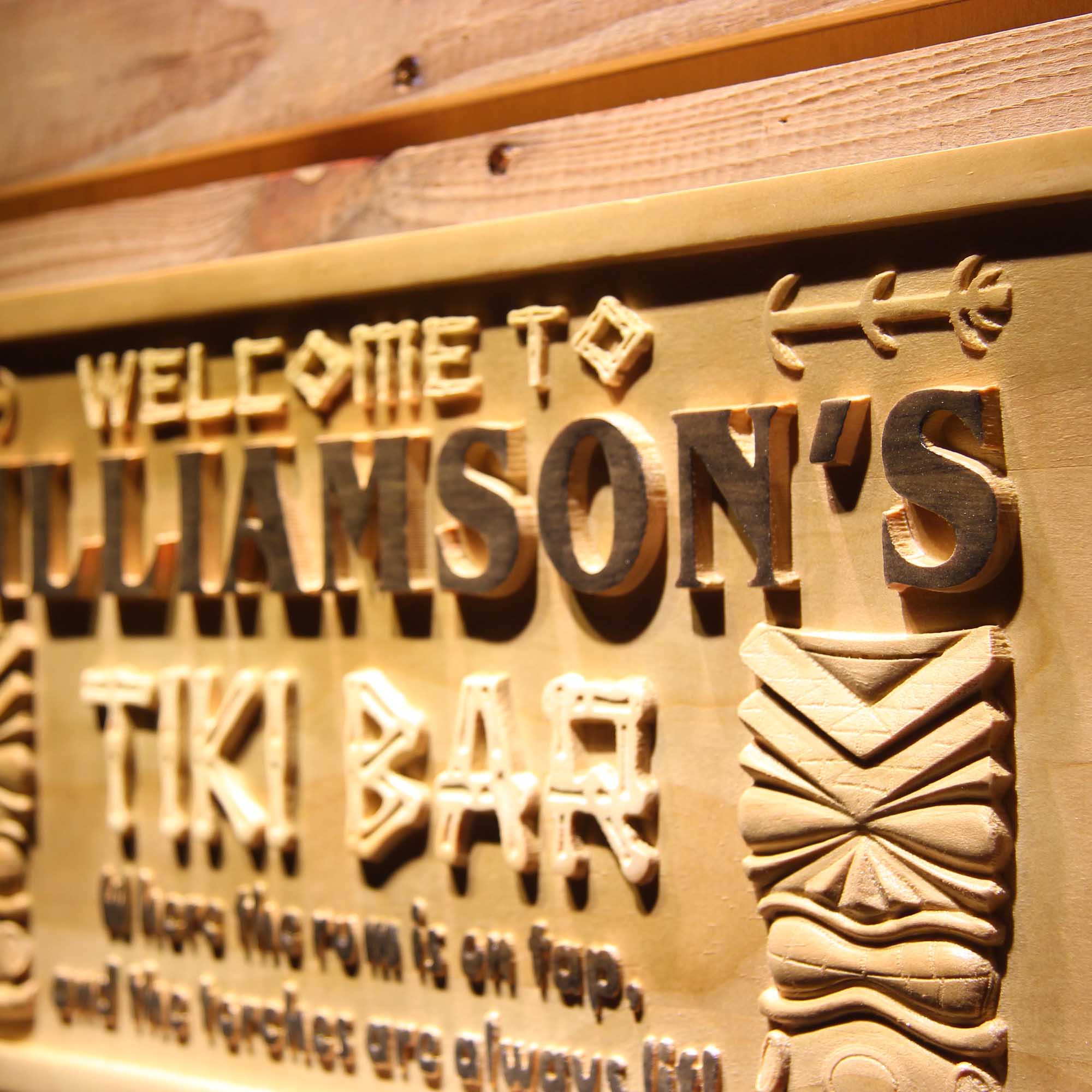 Personalized Tiki Bar Mask Beer Wood Engraved Wooden Sign
