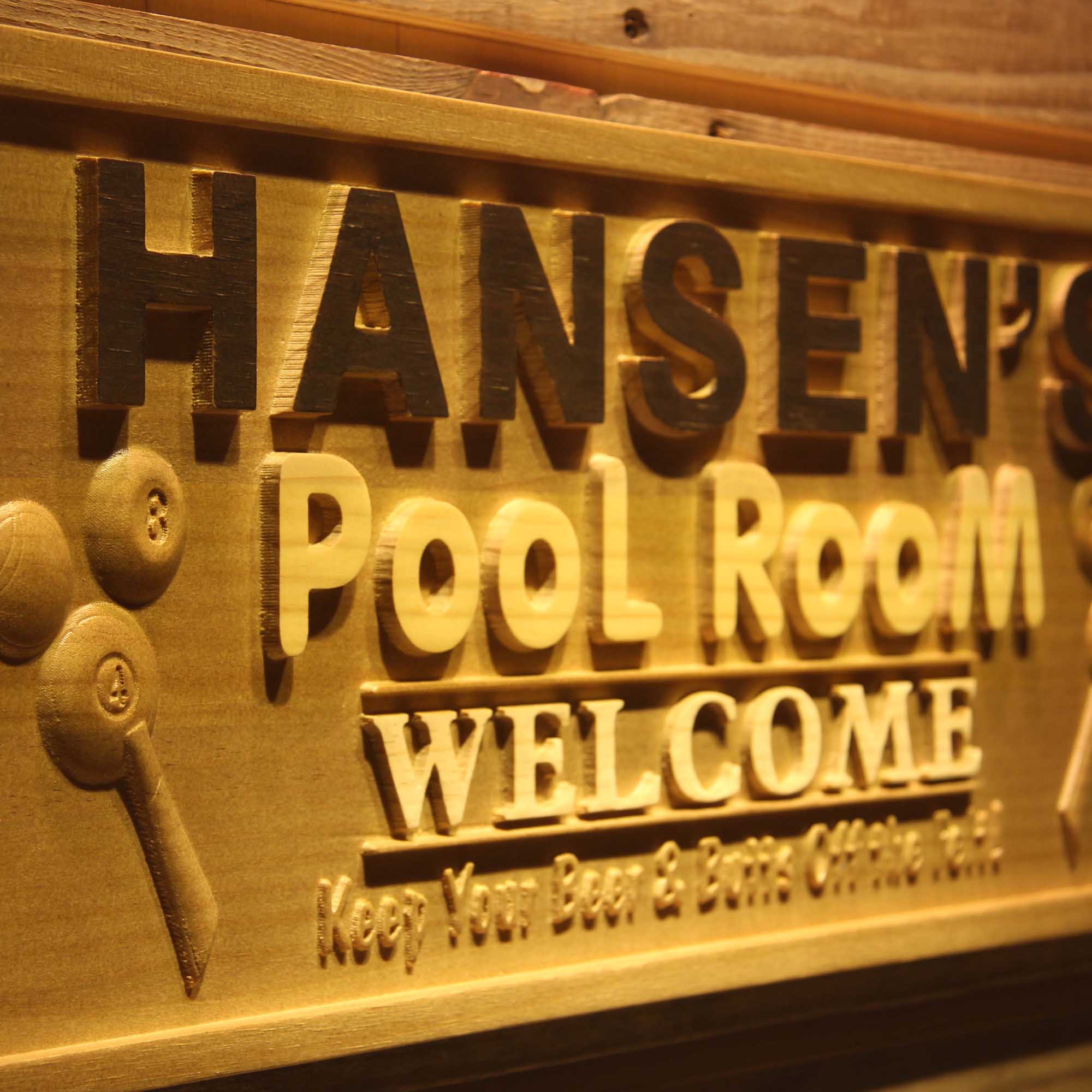 Personalized Pool Room Welcome Bar Wood Engraved Wooden Sign