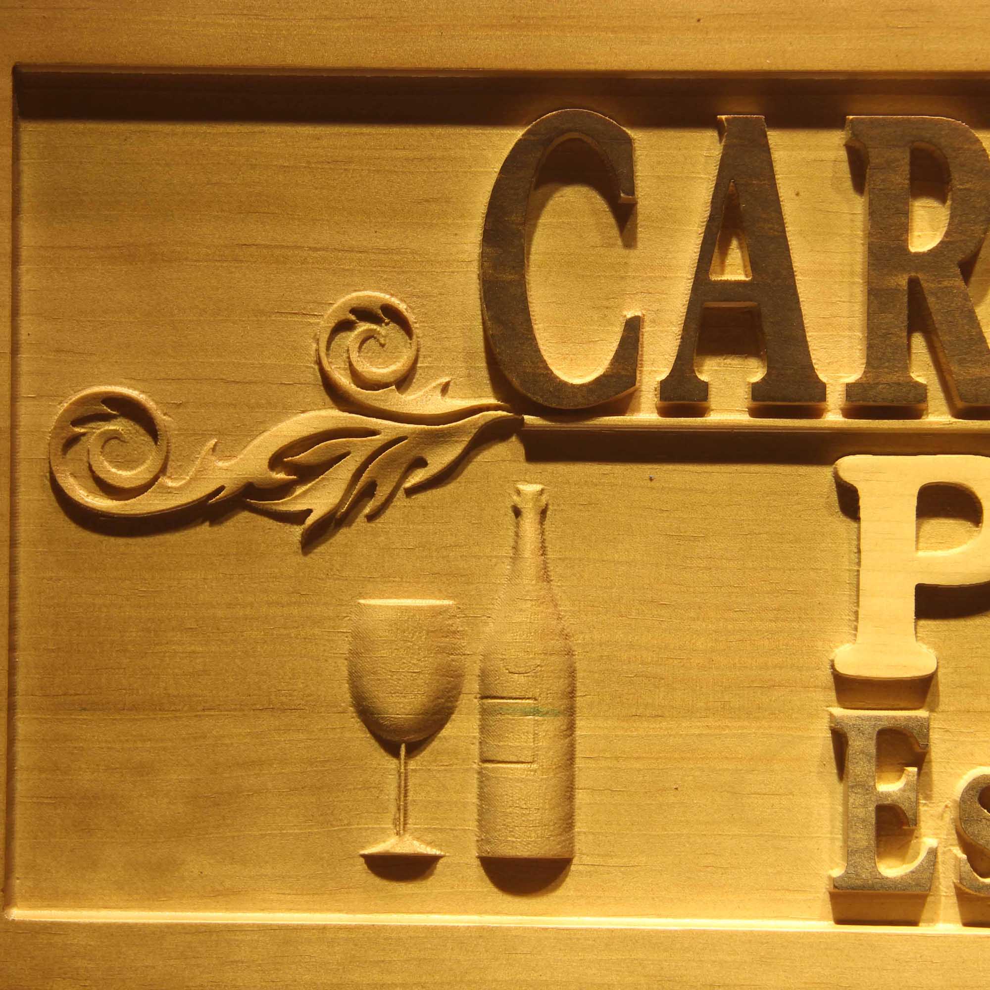 Personalized Pub Wine Glass with Est. Year Wood Engraved Wooden Sign