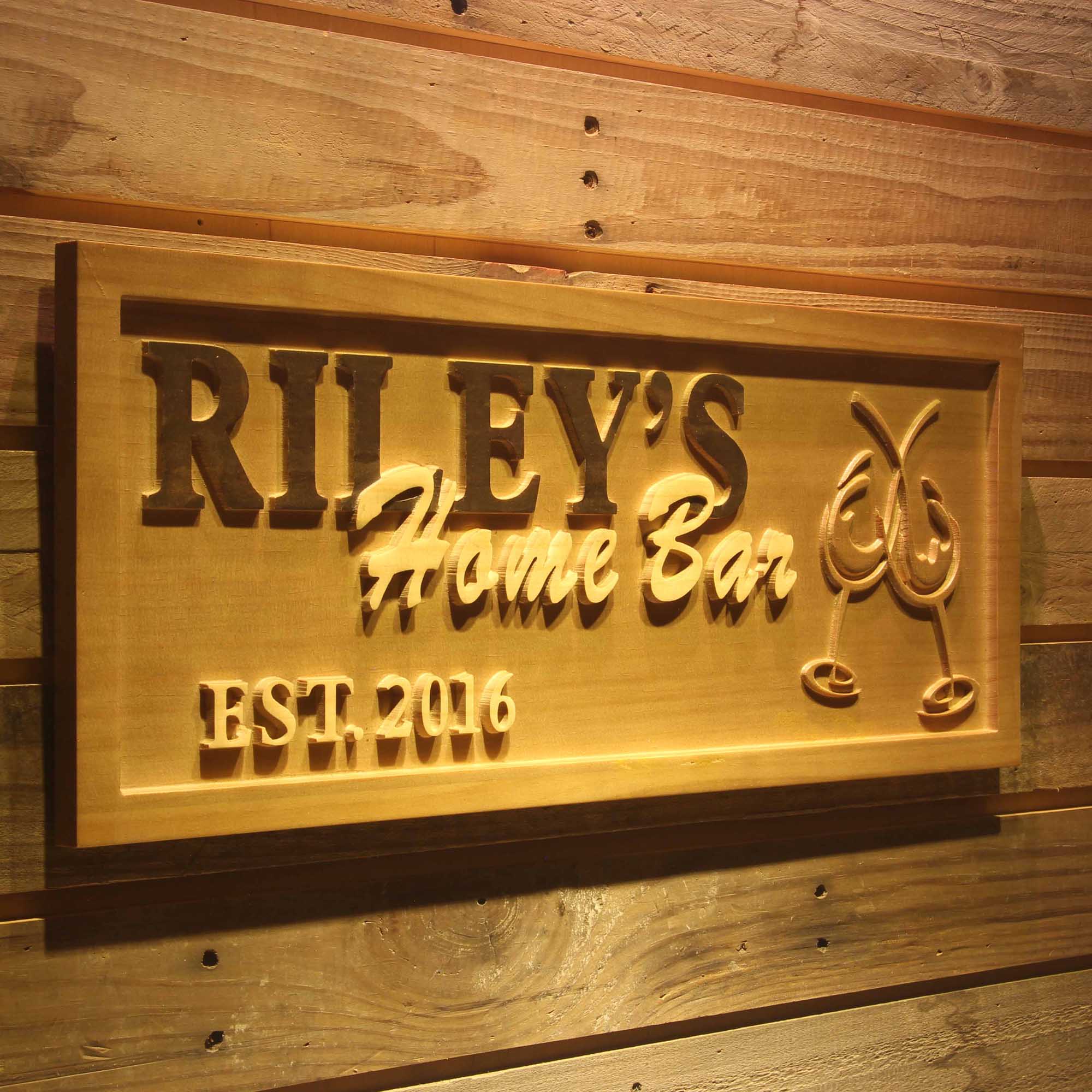 Personalized Home BAR Cheers with Est. Year Wood Engraved Wooden Sign