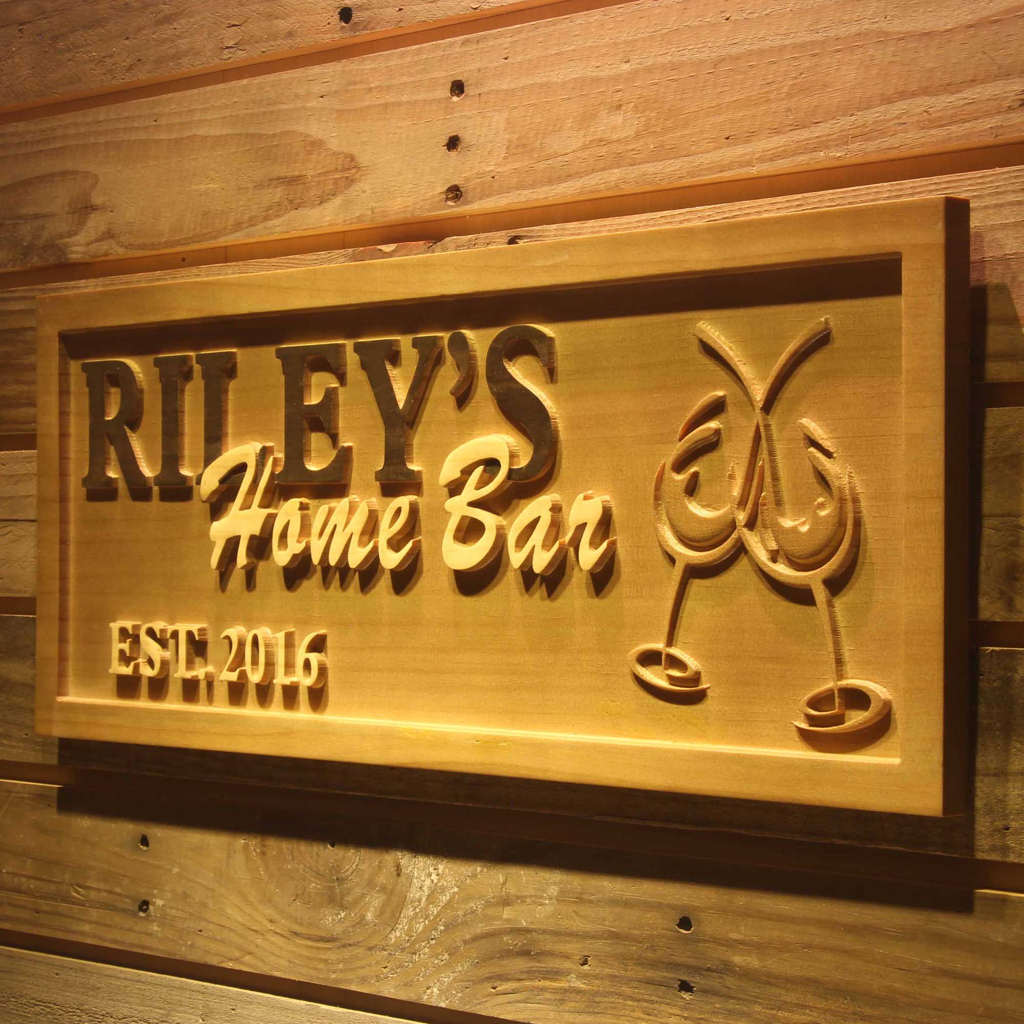 Personalized Home BAR Cheers with Est. Year Wood Engraved Wooden Sign