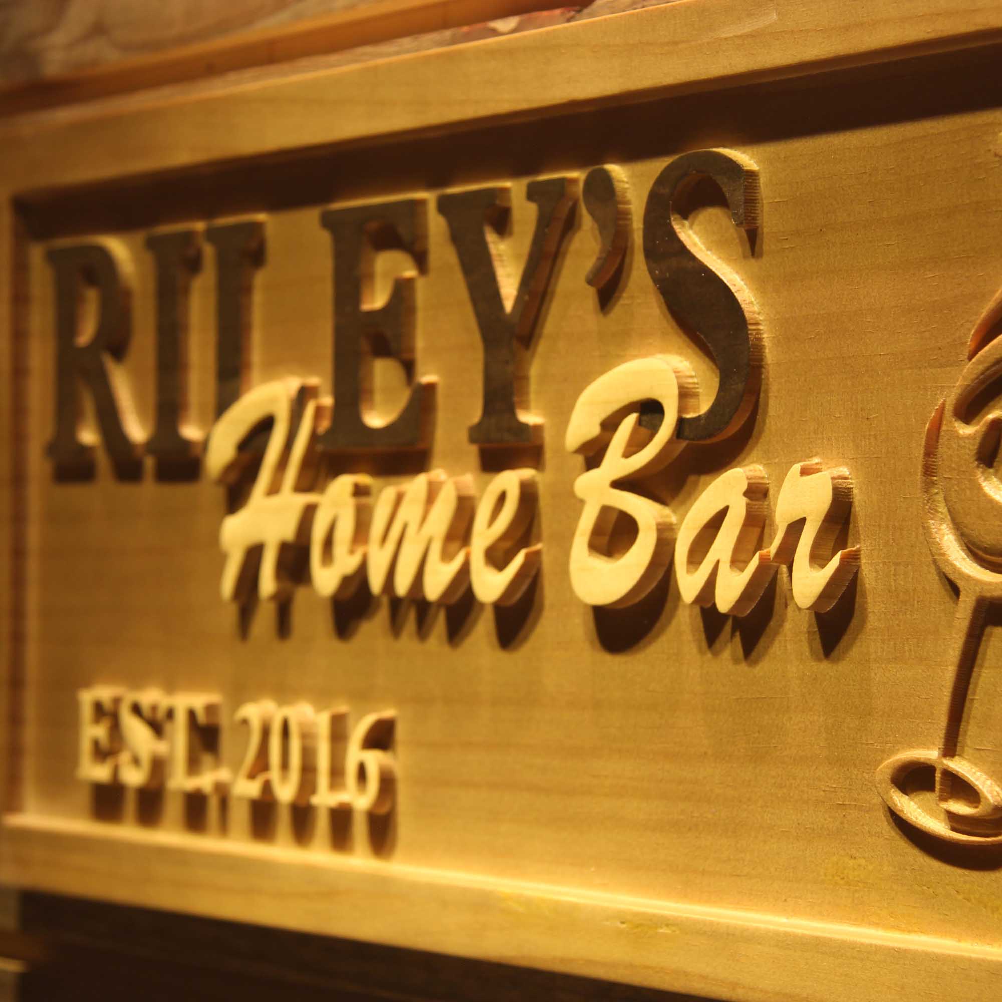 Personalized Home BAR Cheers with Est. Year Wood Engraved Wooden Sign