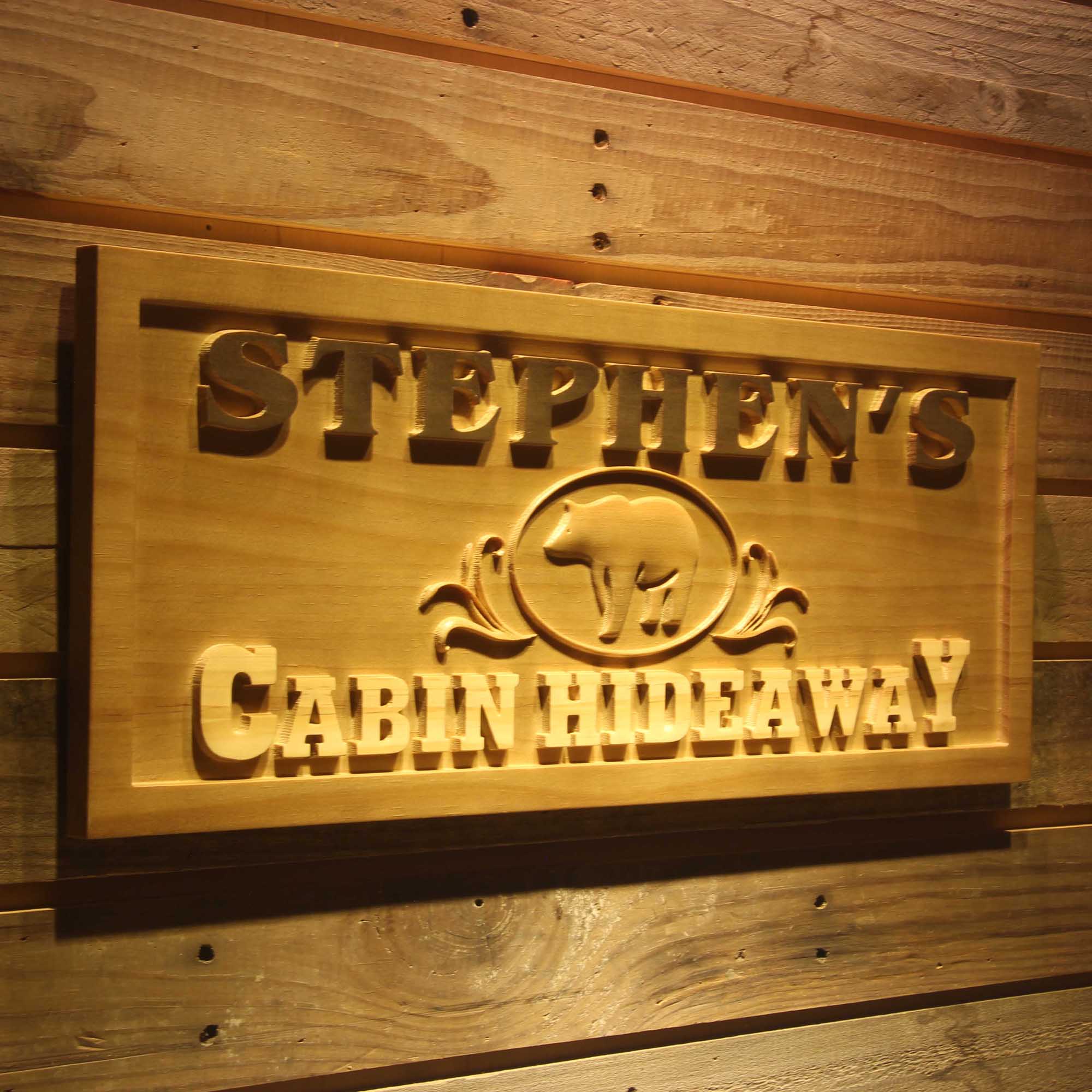 Personalized Cabin Hideaway Bear Decoration Wood Engraved Wooden Sign