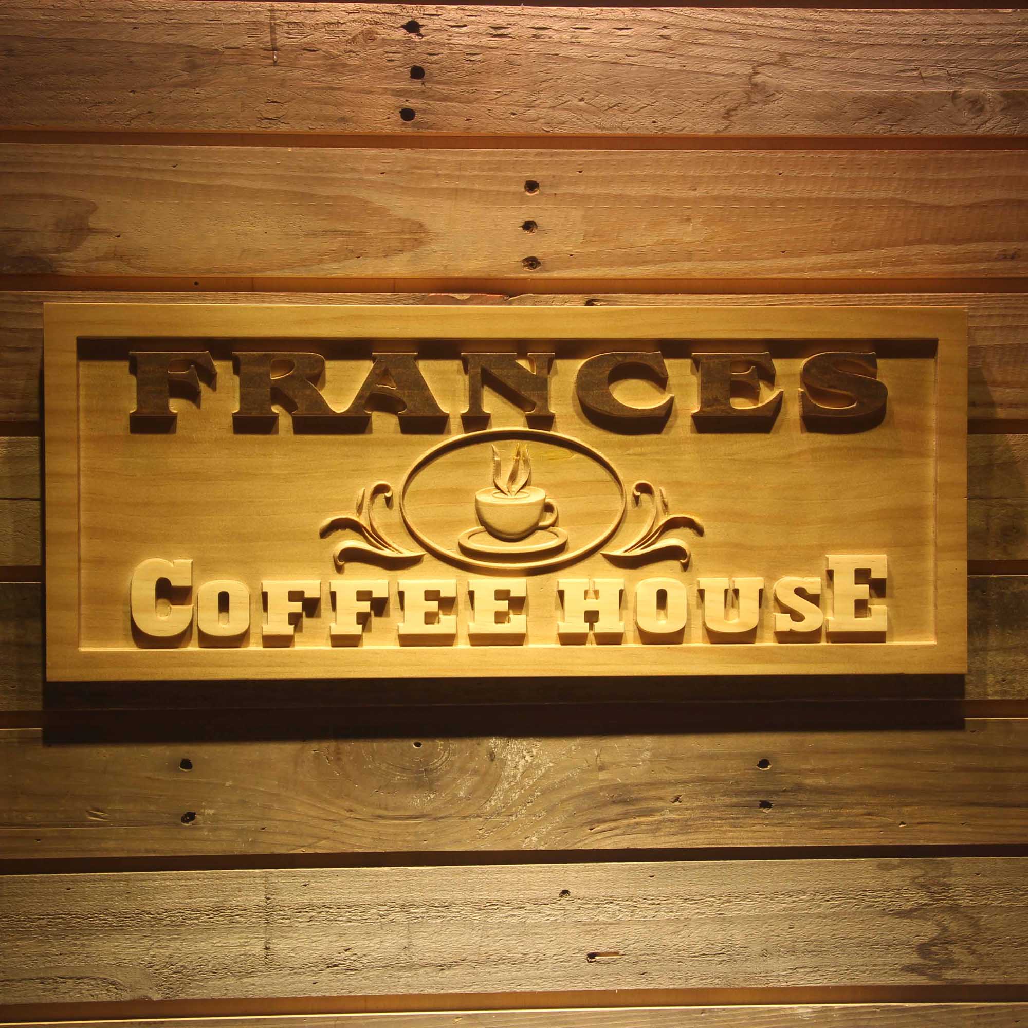 Personalized Coffee House Cup Decoration Wood Engraved Wooden Sign