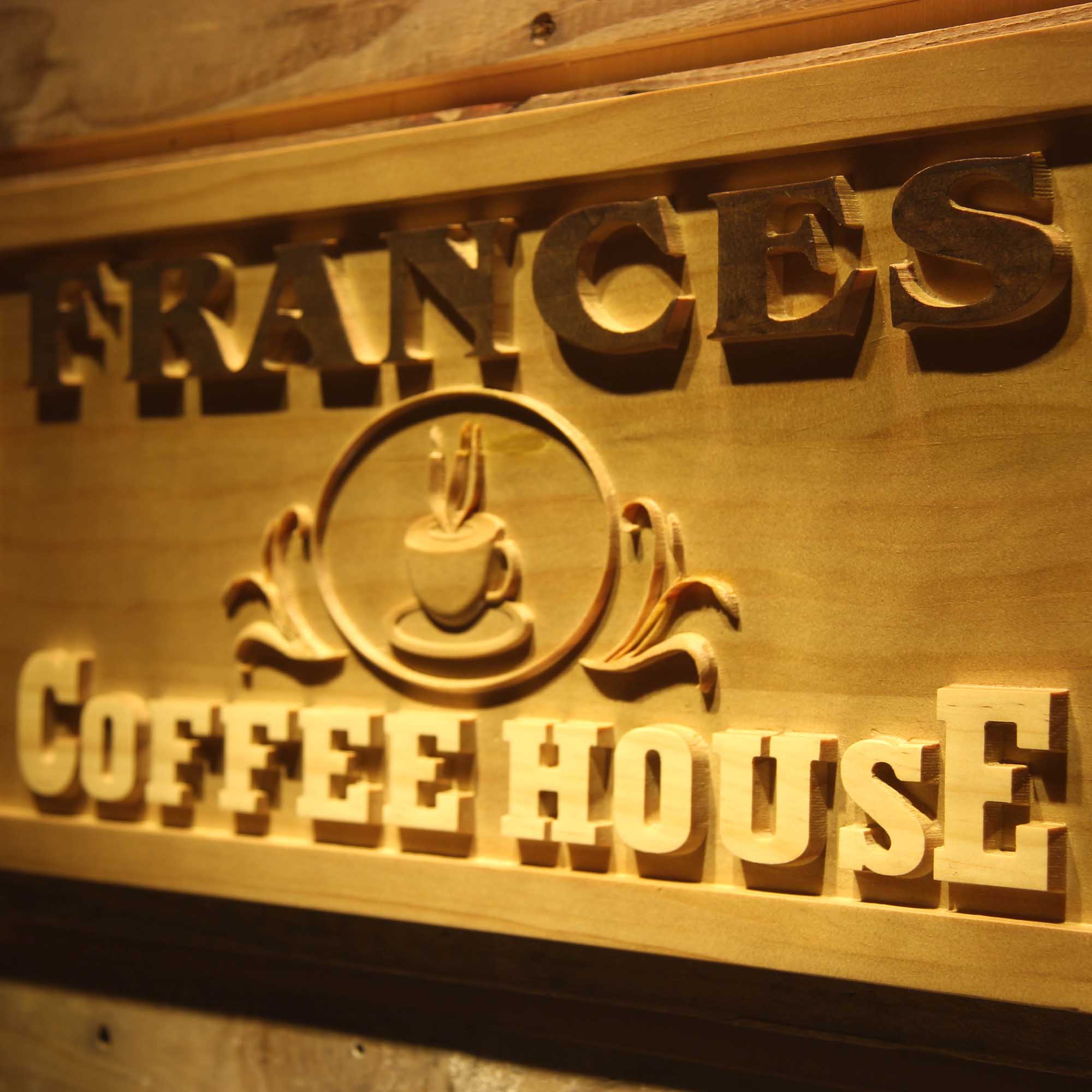 Personalized Coffee House Cup Decoration Wood Engraved Wooden Sign