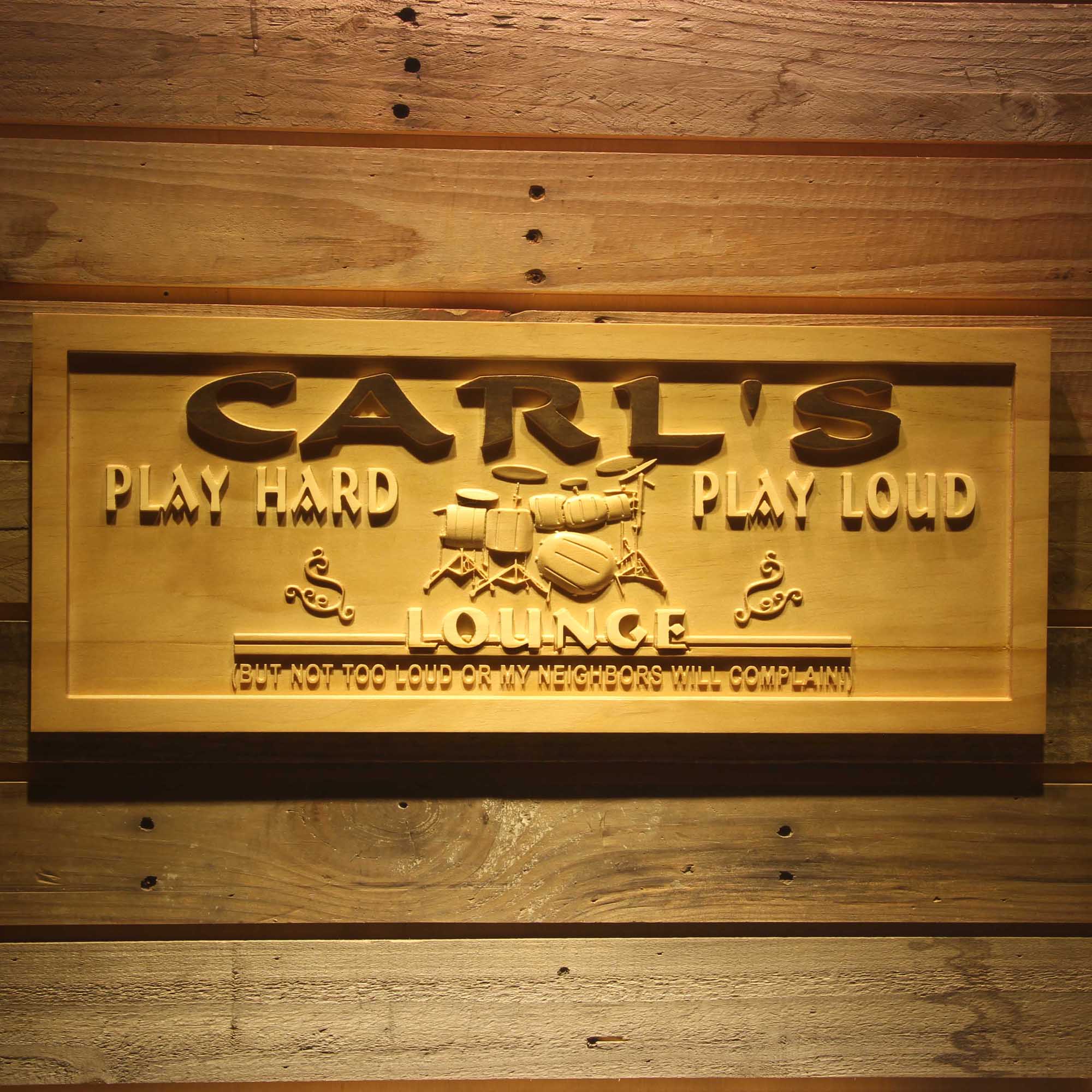 Personalized Lounge Drum Music Band Room Wood Engraved Wooden Sign