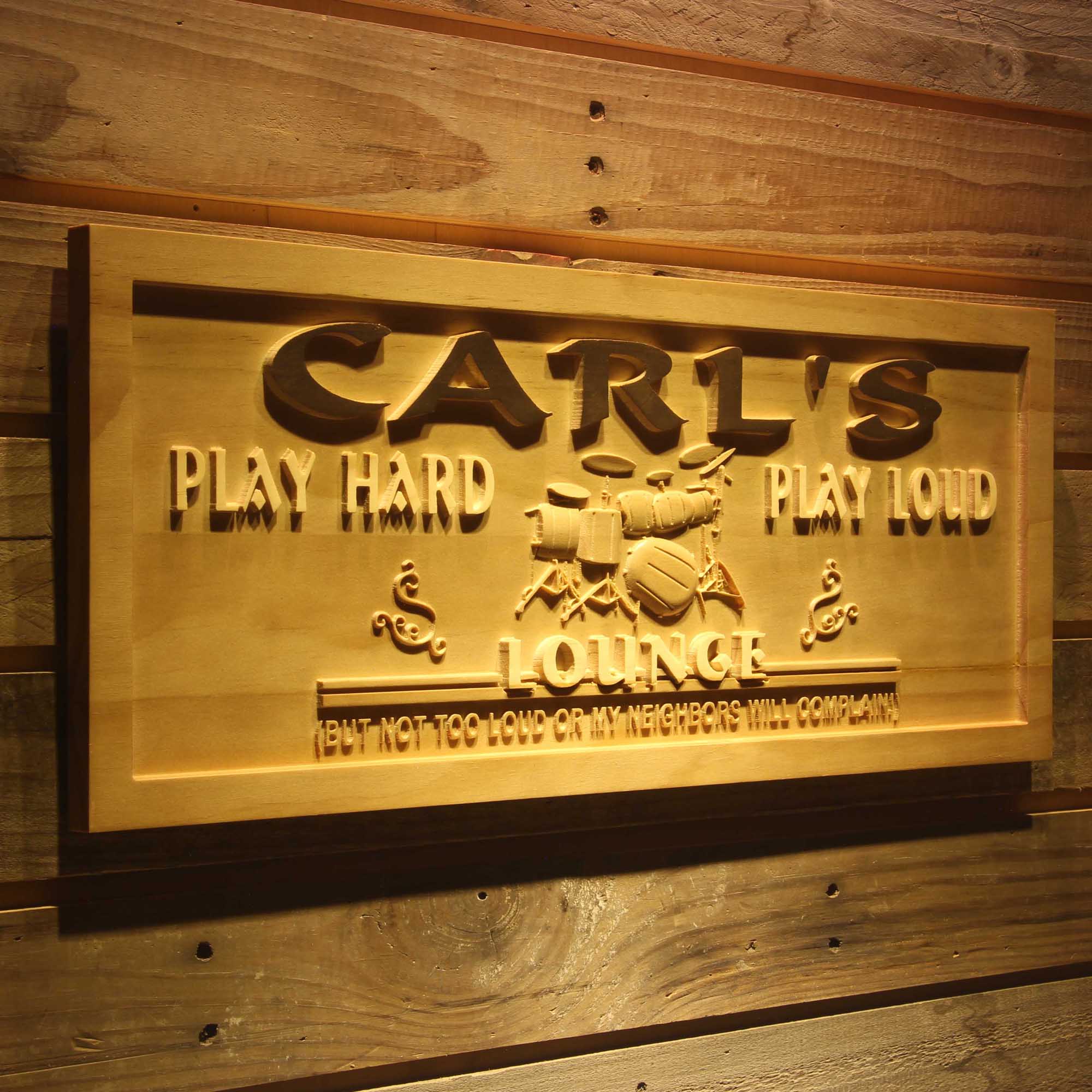 Personalized Lounge Drum Music Band Room Wood Engraved Wooden Sign