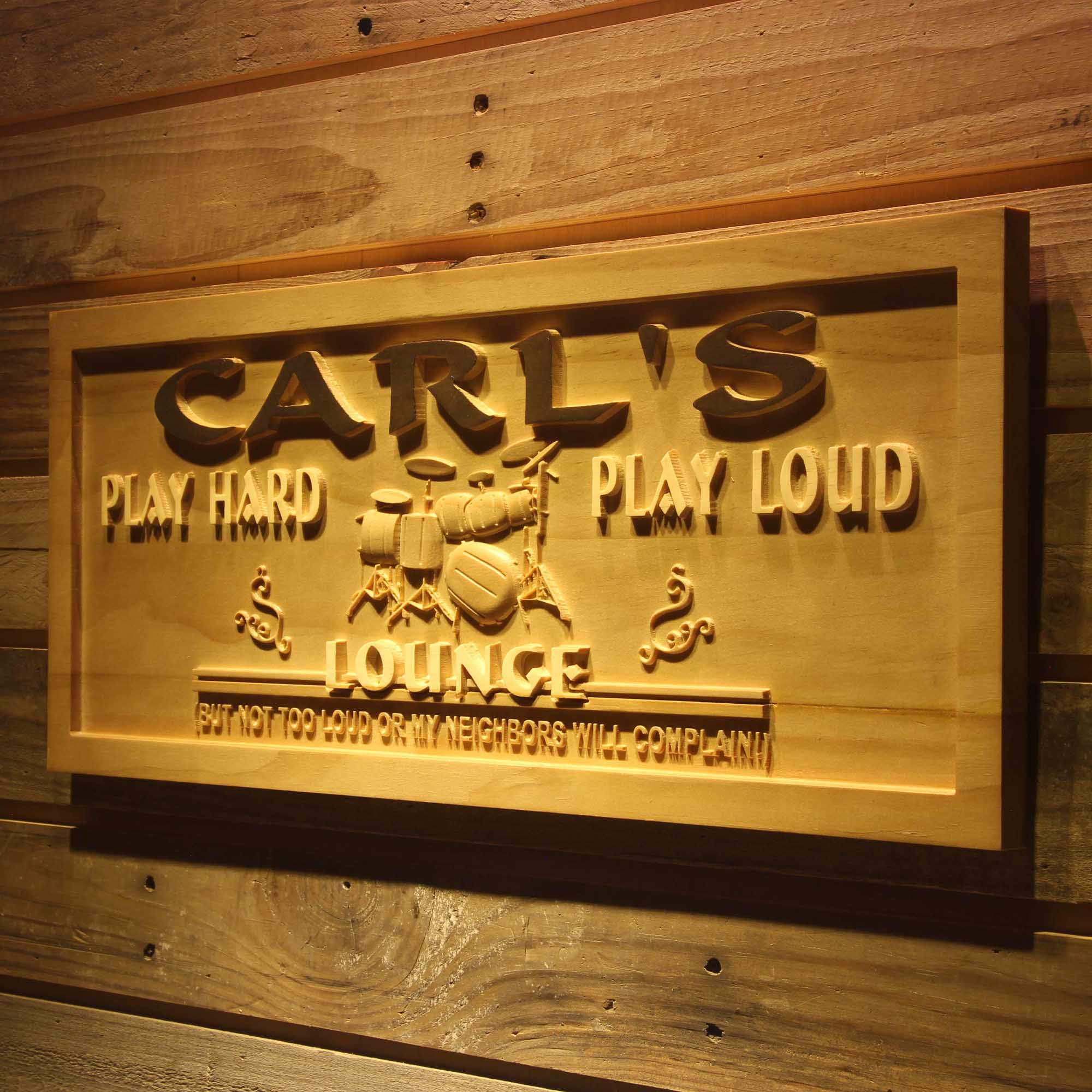 Personalized Lounge Drum Music Band Room Wood Engraved Wooden Sign