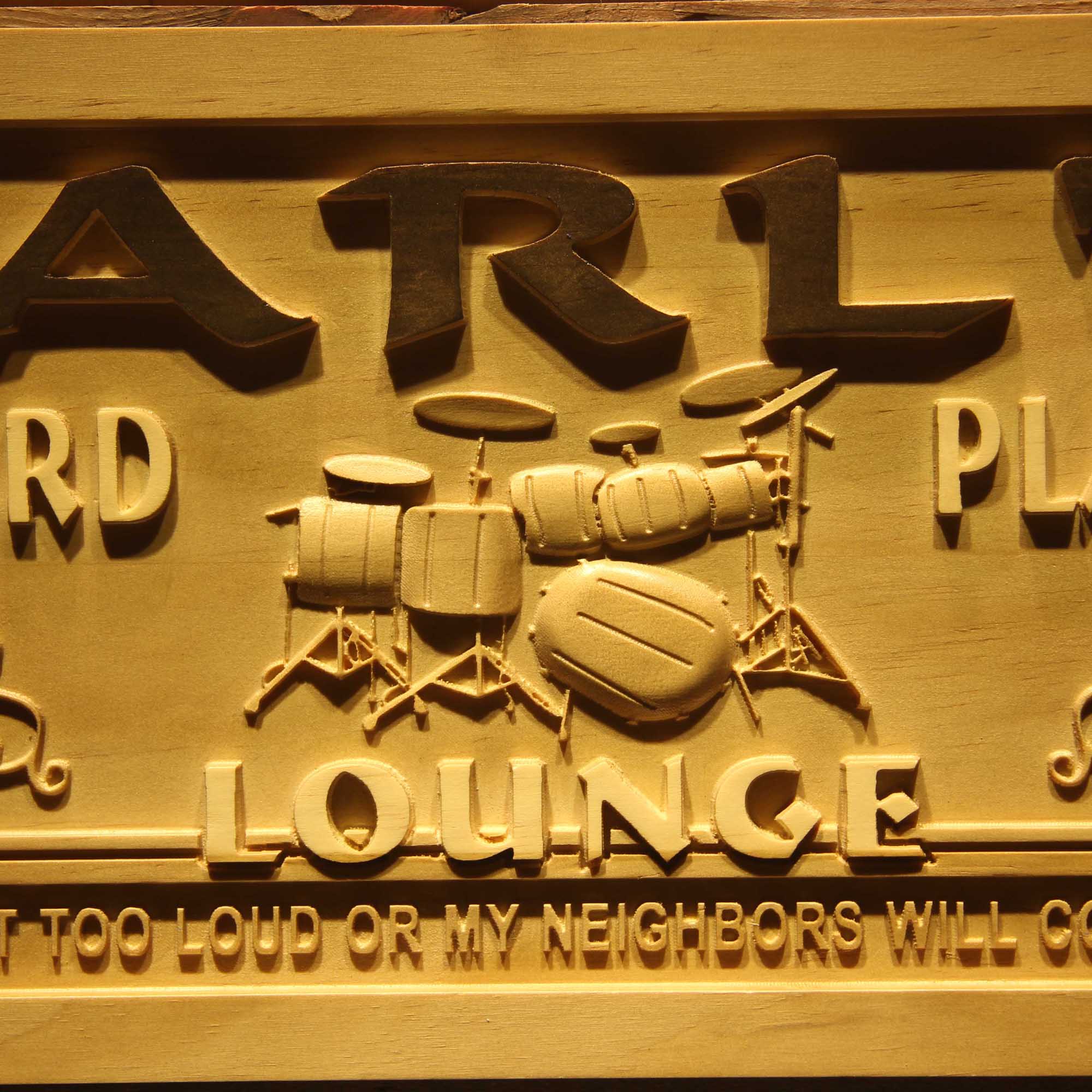 Personalized Lounge Drum Music Band Room Wood Engraved Wooden Sign