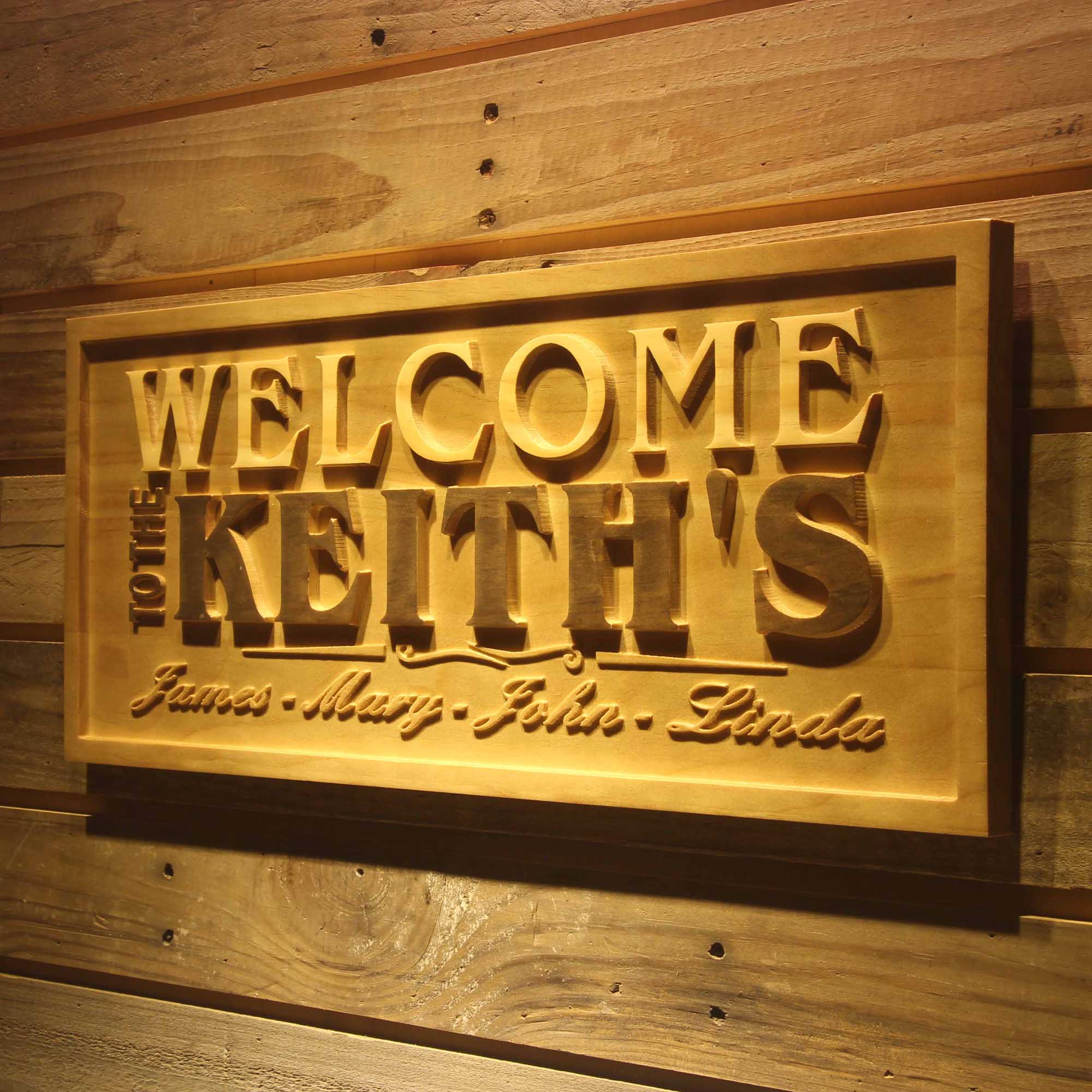 Family Personalized First Names Housewarming Gifts Wood Engraved Wooden Sign