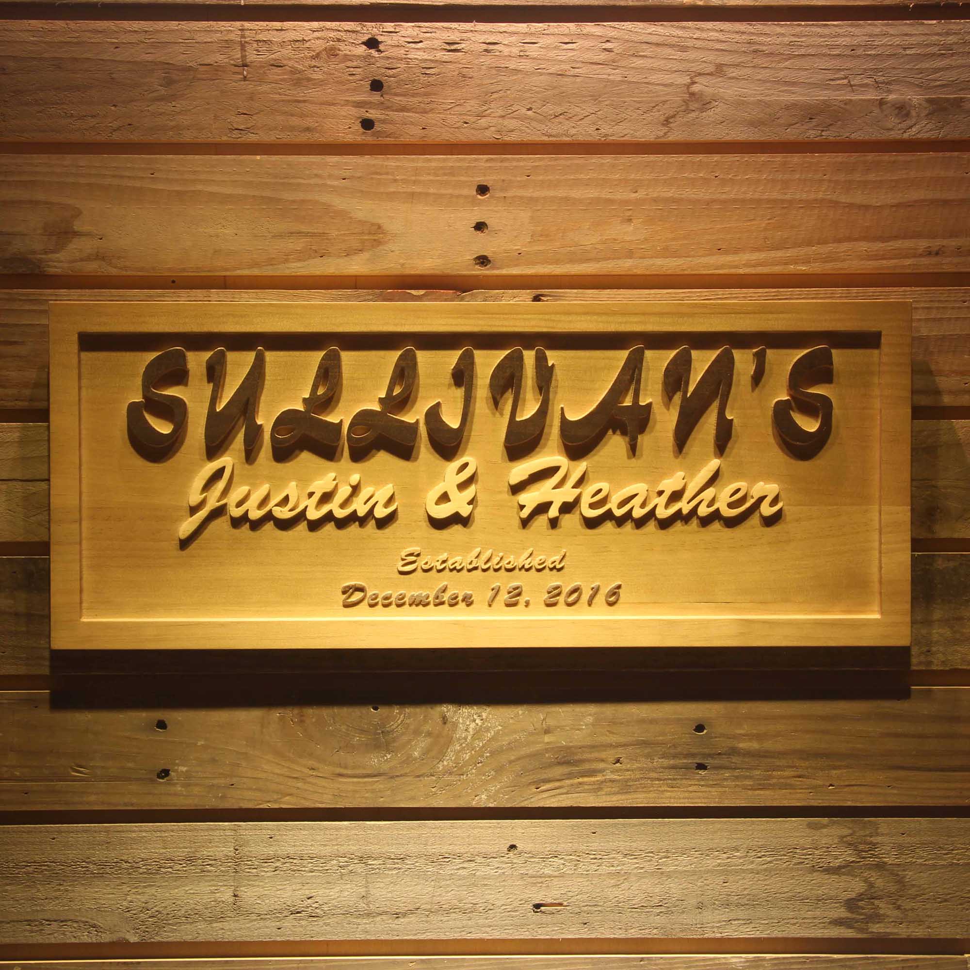 Family Personalized First Names with Est. Date Wood Engraved Wooden Sign