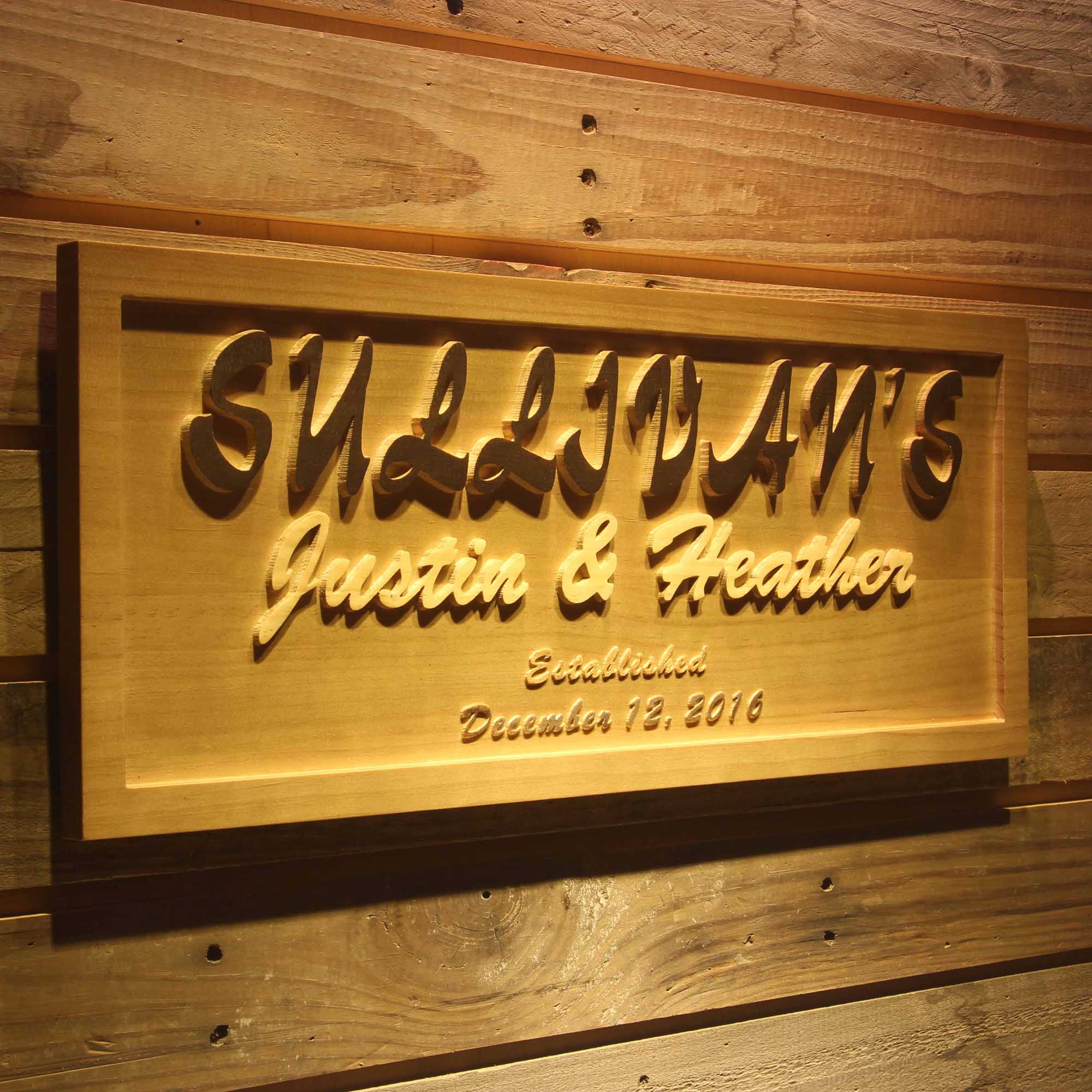 Family Personalized First Names with Est. Date Wood Engraved Wooden Sign