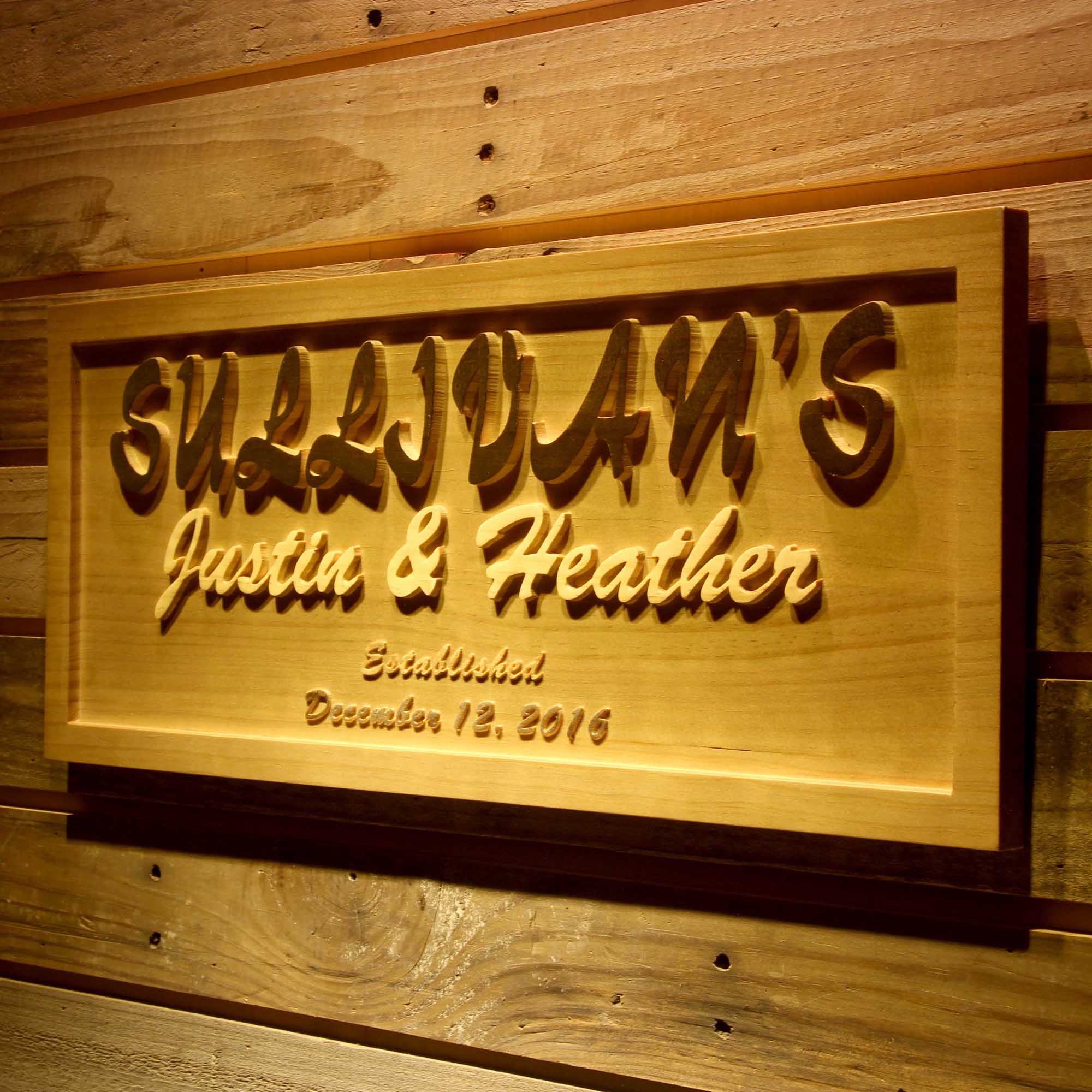Family Personalized First Names with Est. Date Wood Engraved Wooden Sign