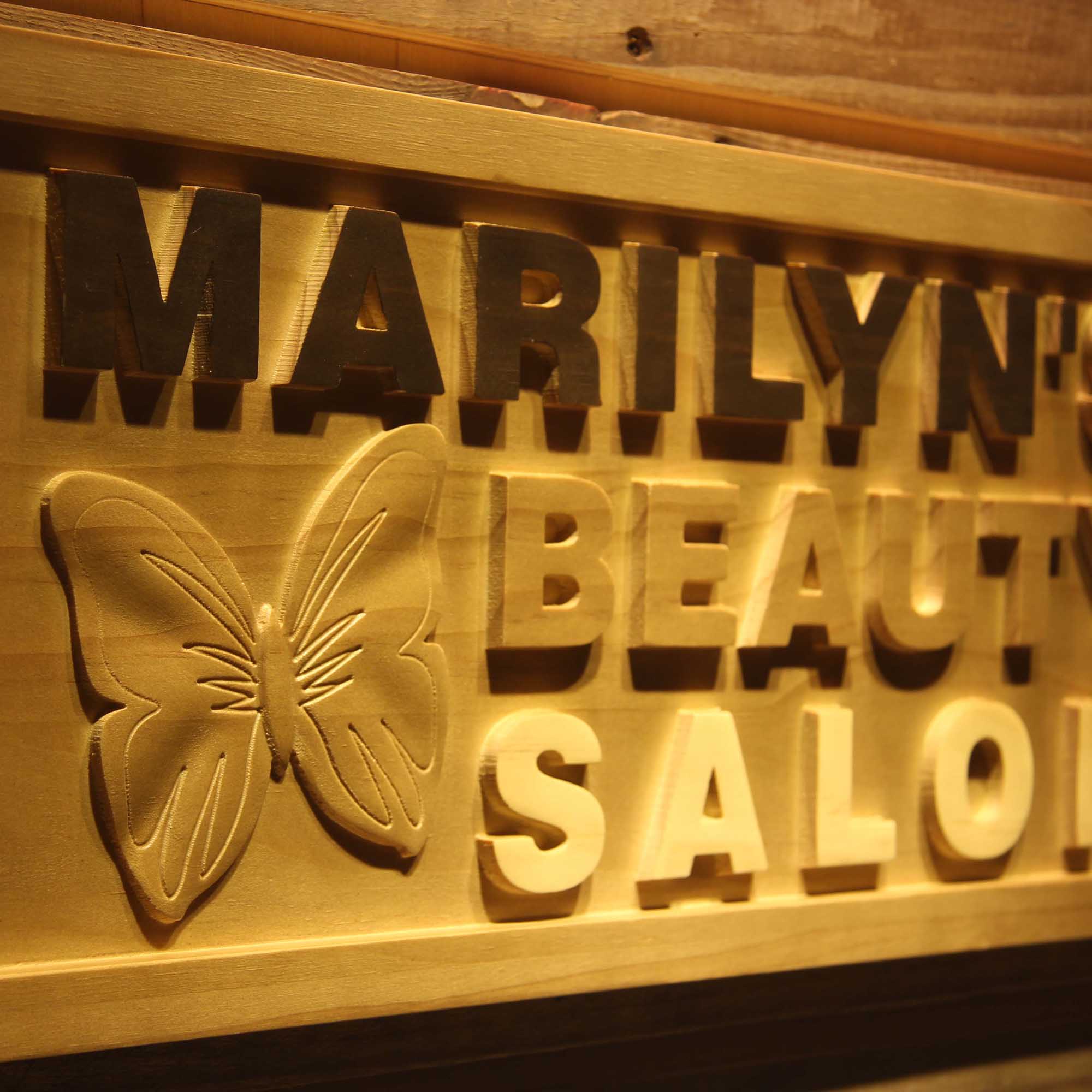 Personalized Beauty Salon Butterfly Decoration Wood Engraved Wooden Sign