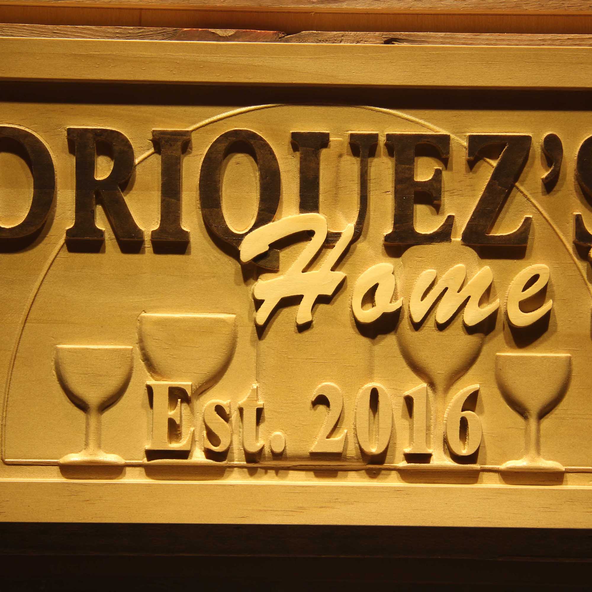 Personalized Home BAR Wine Glass Est. Year Wood Engraved Wooden Sign