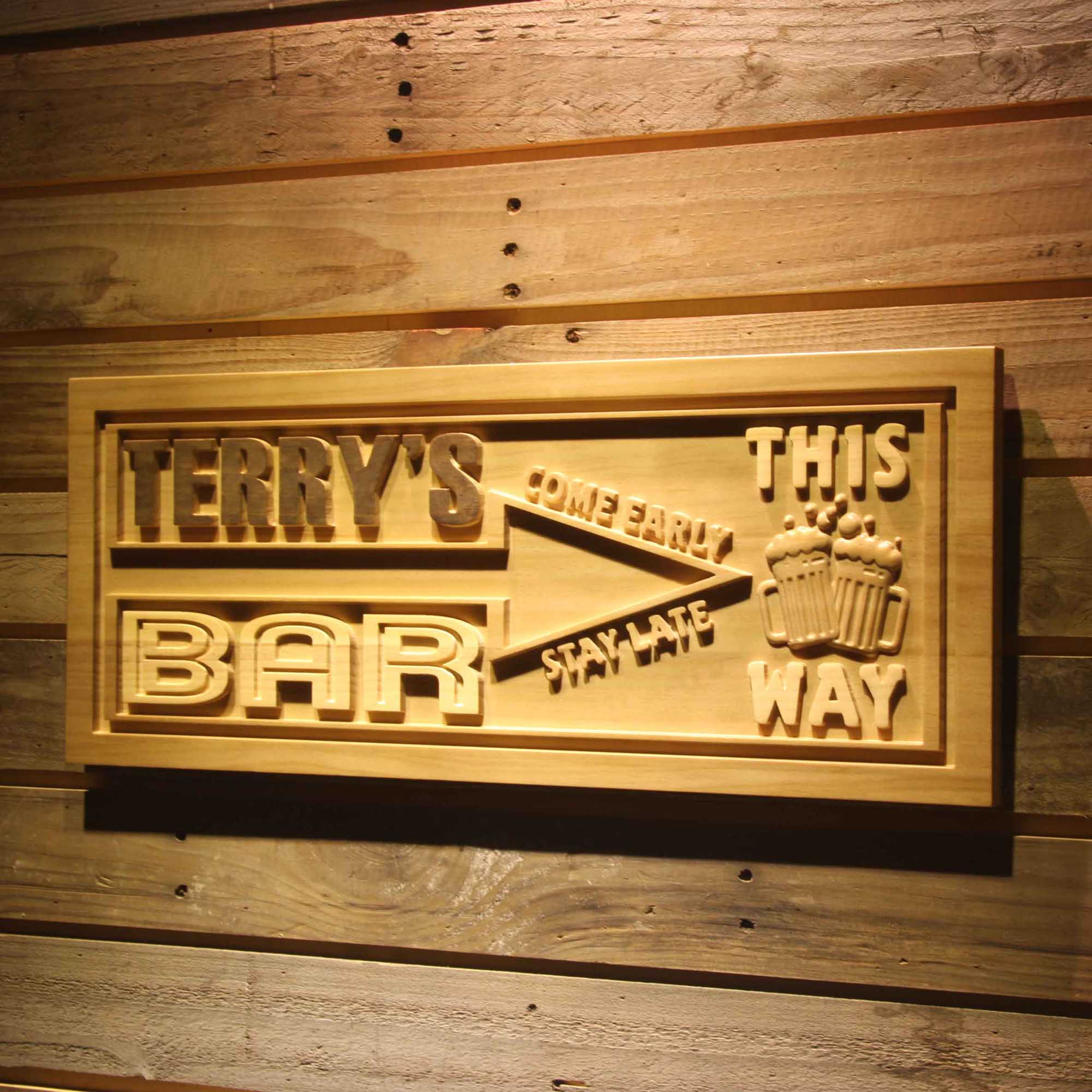 Personalized BAR with Arrow This Way Wood Engraved Wooden Sign