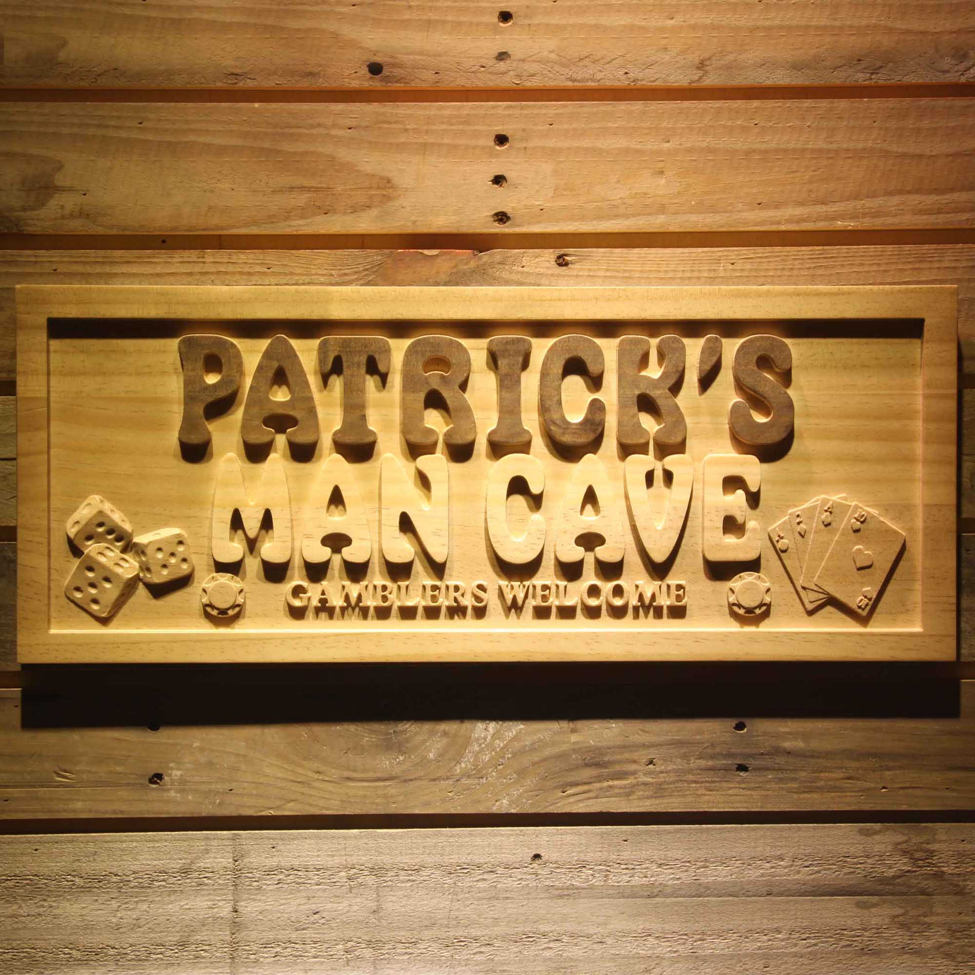 Personalized Man CAVE Casino Poker Disc Wood Engraved Wooden Sign