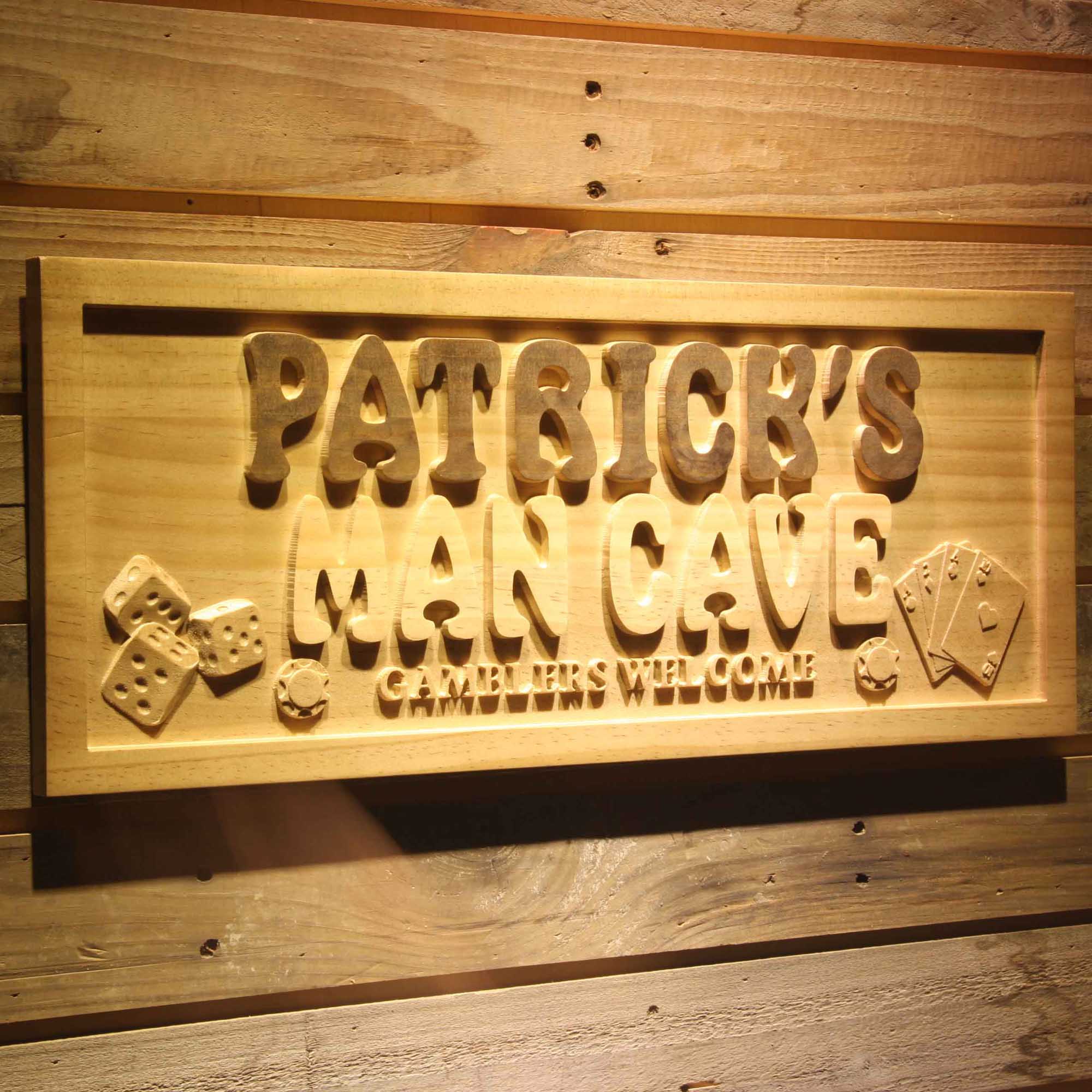 Personalized Man CAVE Casino Poker Disc Wood Engraved Wooden Sign