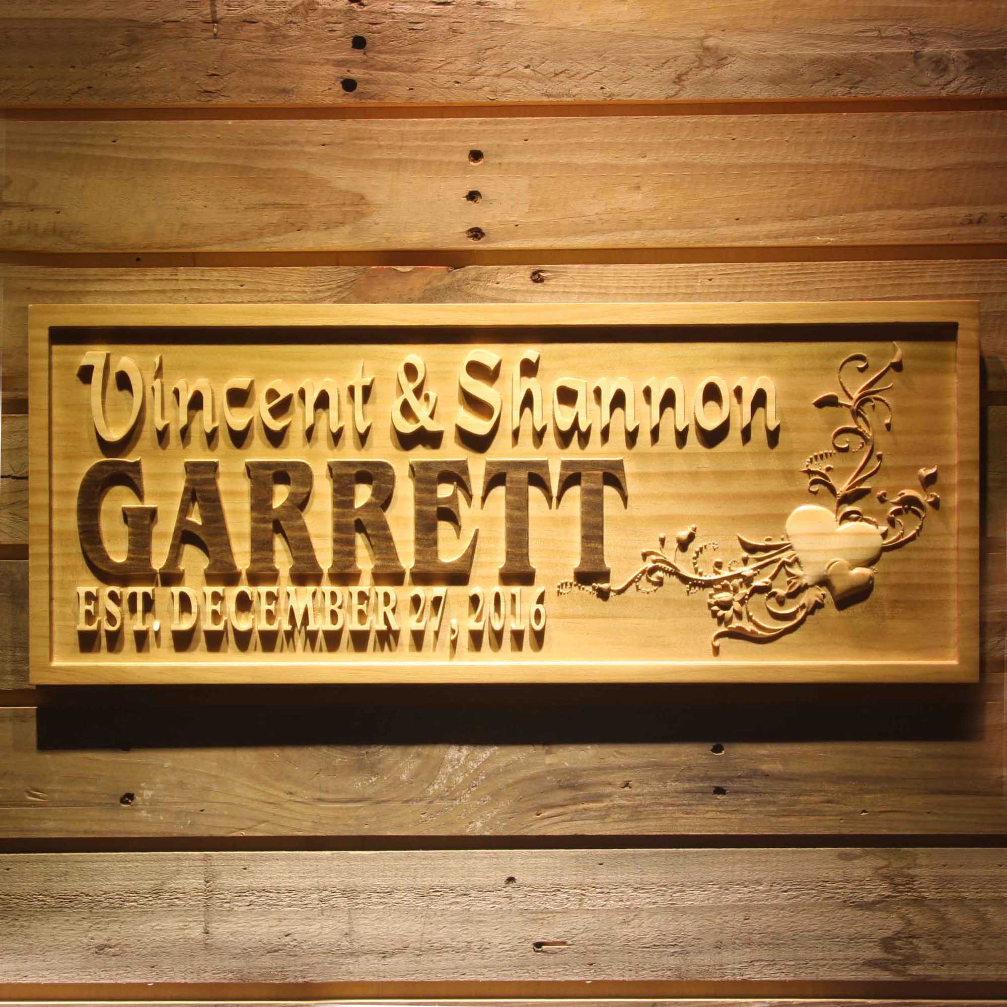 Personalized Custom Wedding Anniversary Family Sign Surname Last First Heart Flower Home Décor Housewarming Gift 5 Year Wood Wooden Signs