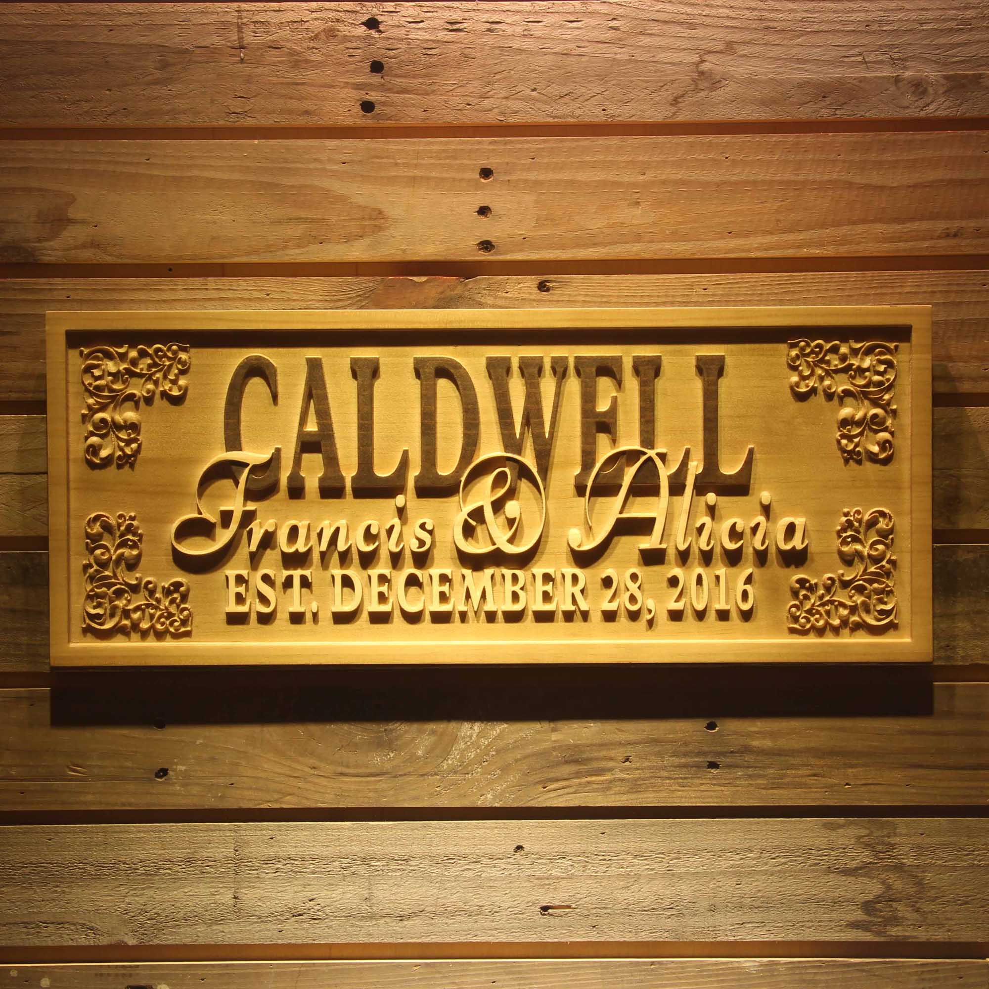 Personalized Last Name Rustic Home Décor Wood Engraving Custom Wedding Gift Initial in Hearts Established Wooden Signs