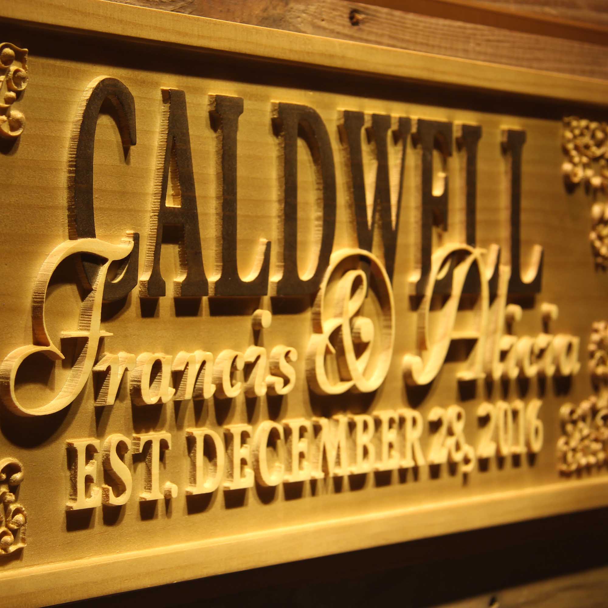 Personalized Last Name Rustic Home Décor Wood Engraving Custom Wedding Gift Initial in Hearts Established Wooden Signs