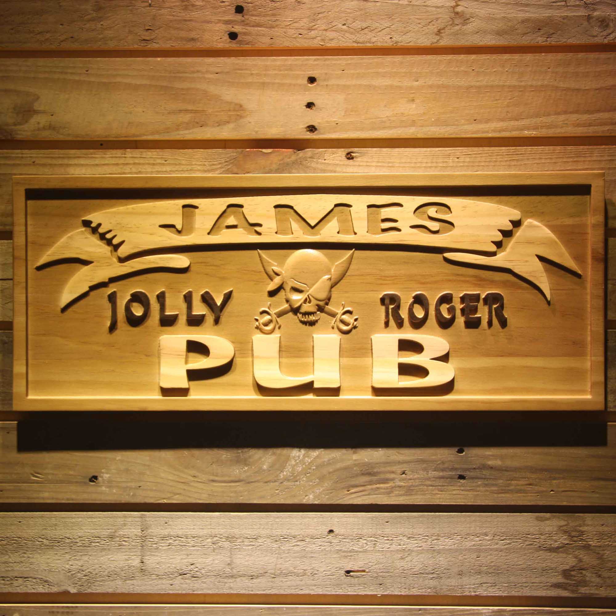 Personalized Jolly Roger Pub Bar Game Room Wood Engraved Wooden Sign