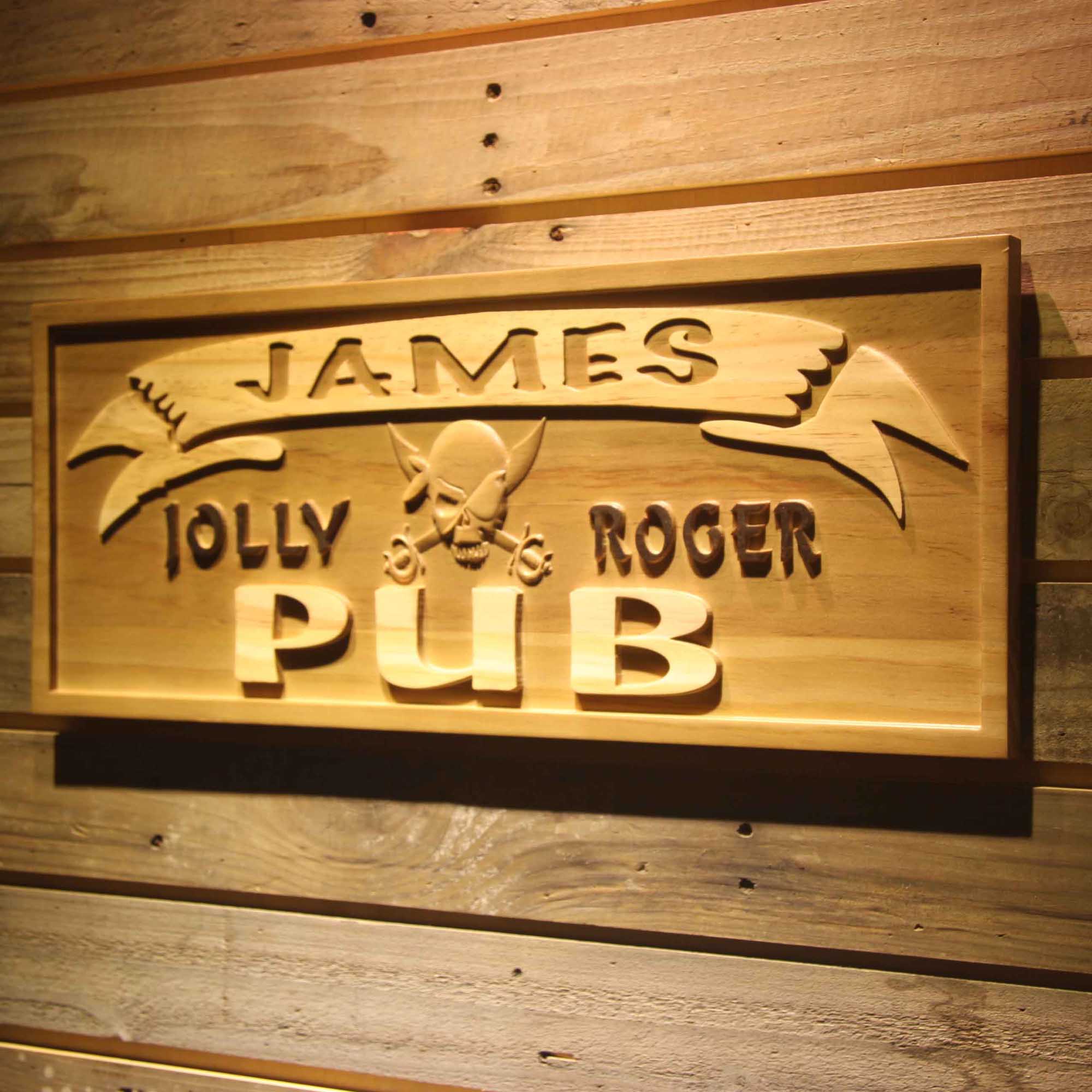 Personalized Jolly Roger Pub Bar Game Room Wood Engraved Wooden Sign
