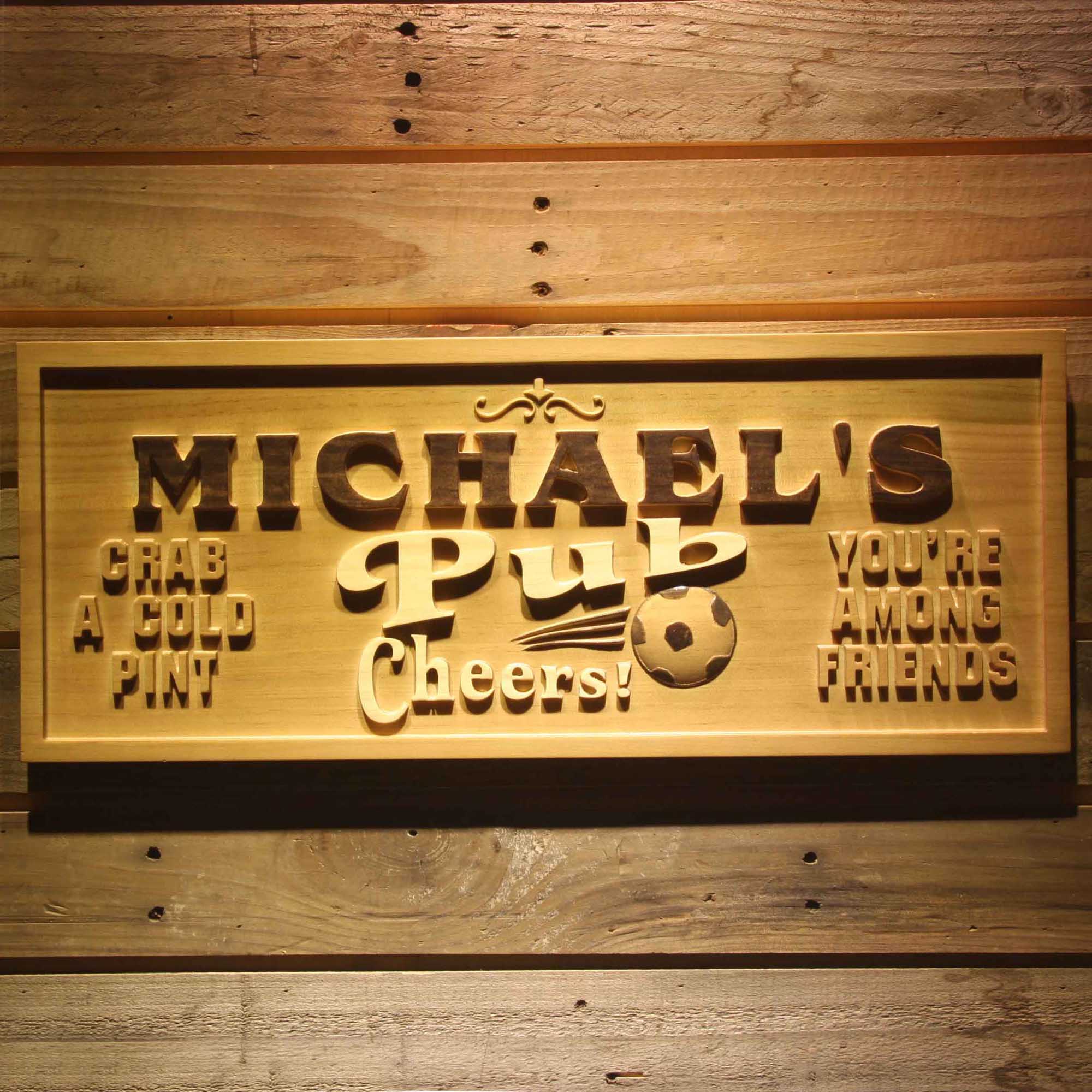 Personalized Soccer Pub Cheers Sport Bar Den Club Wood Engraved Wooden Sign