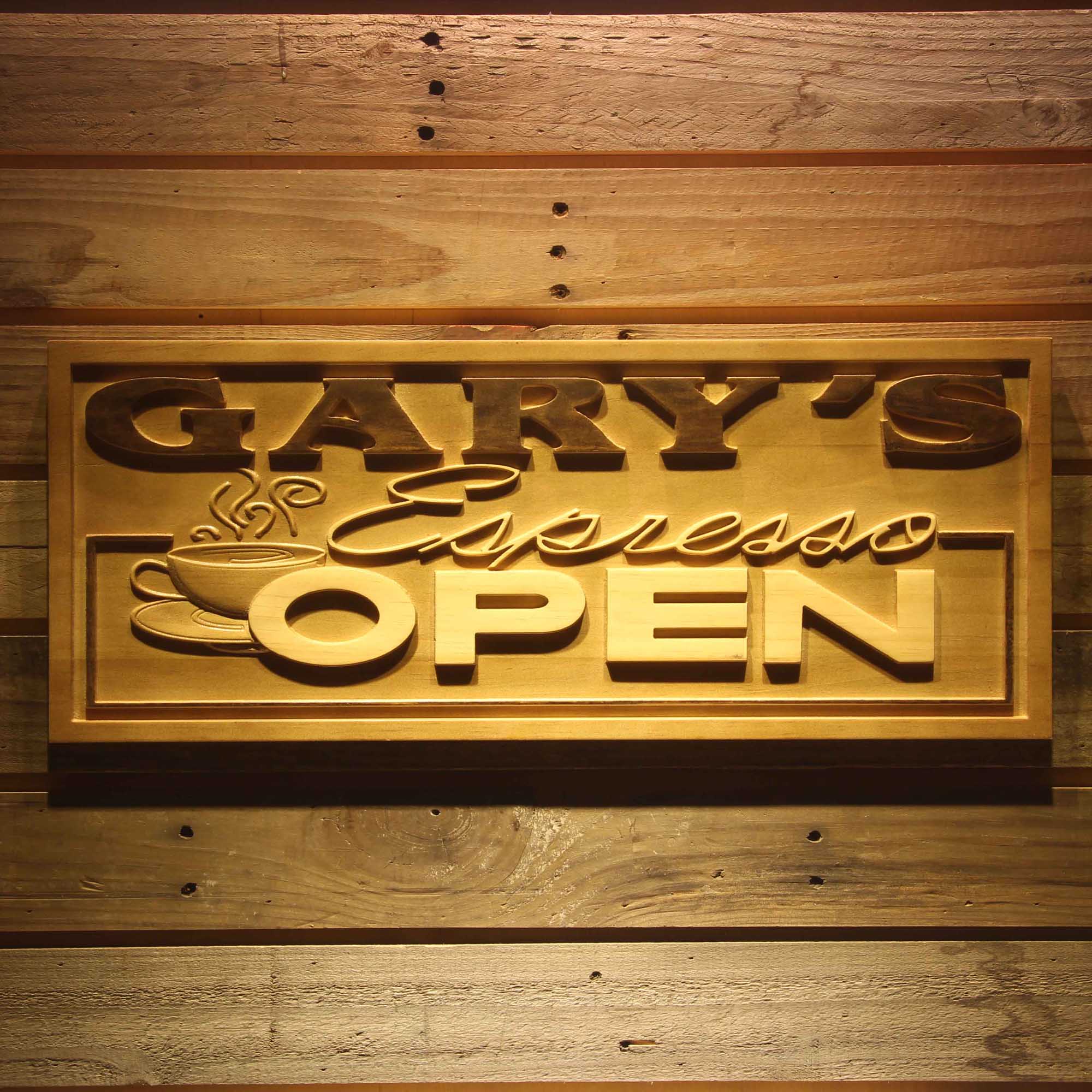 Personalized Espresso Coffee Shop Open Decoration Wood Engraved Wooden Sign