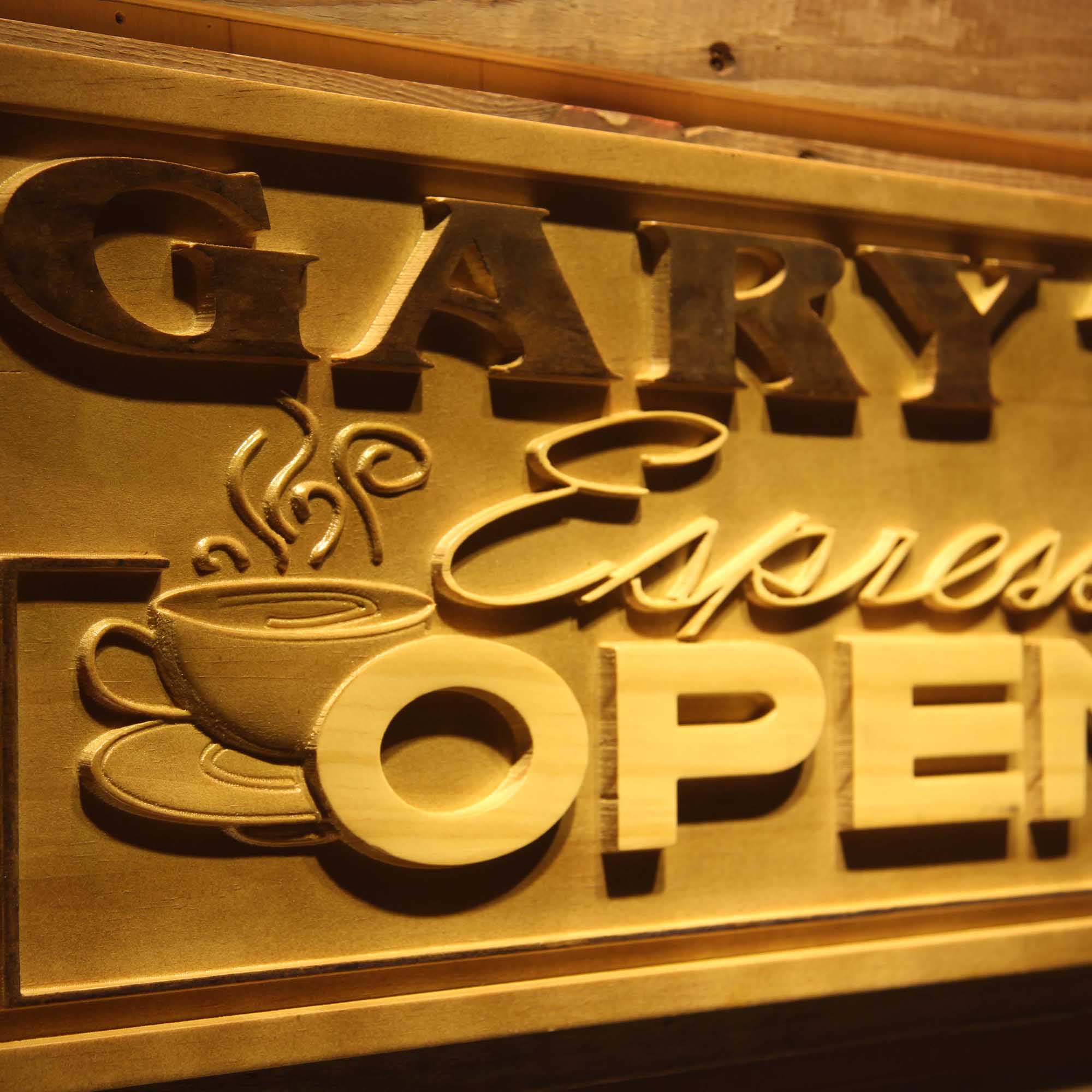 Personalized Espresso Coffee Shop Open Decoration Wood Engraved Wooden Sign